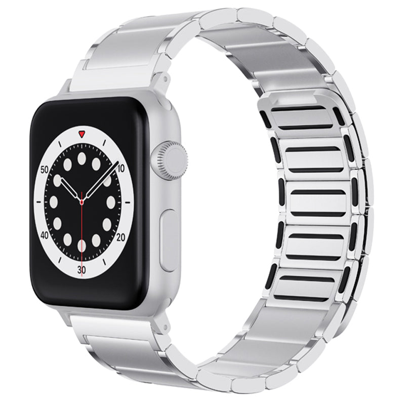 Magnetic Absorption Watch Band Adjustable Metal Wrist Strap Replacement for Apple Watch Ultra 49mm / Series 8 45mm / 7 45mm / 6 / 5 / 4 / SE 44mm / SE (2022) 44mm / 3 / 2 / 1 42mm - Silver
