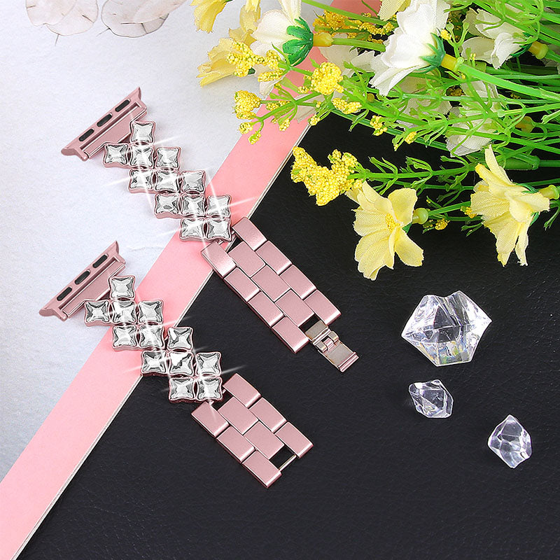 Rhinestone Rhombus Stainless Steel Watch Strap Replacement for Apple Watch Series 8 41mm / Series 7 41mm / SE / SE(2022) / Series 6 / 5 / 4 40mm / Series3 / 2 / 1 38mm - Rose Pink