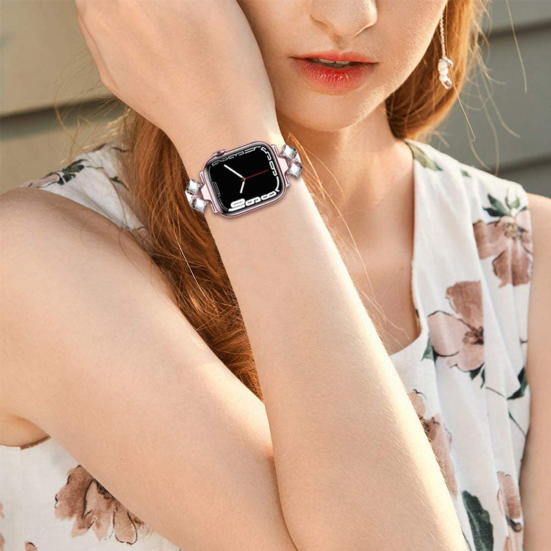 Rhinestone Rhombus Stainless Steel Watch Strap Replacement for Apple Watch Series 8 41mm / Series 7 41mm / SE / SE(2022) / Series 6 / 5 / 4 40mm / Series3 / 2 / 1 38mm - Rose Pink