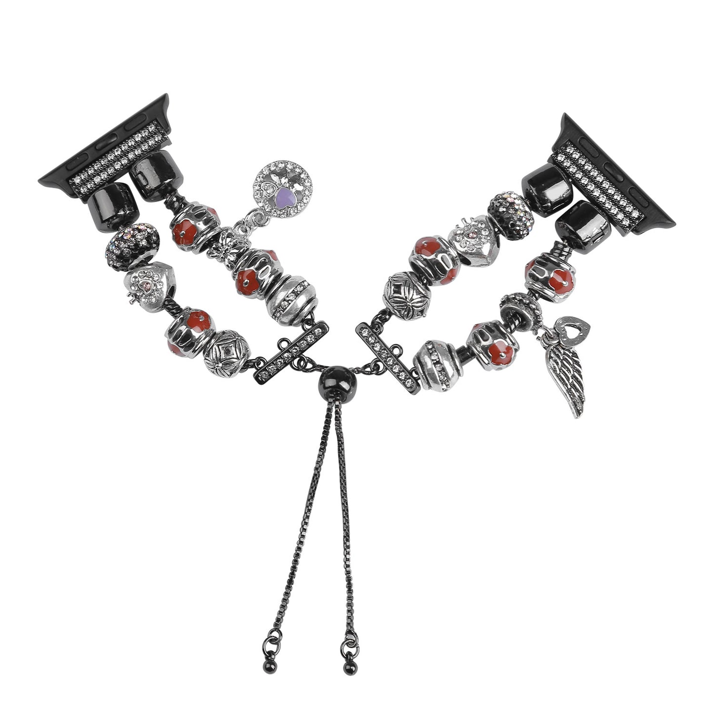 Stylish Style Metal+Wooden Beads Bracelet Smart Watch Band Replacement Watch Strap for Apple Watch Ultra 49mm / Series 8 45mm / 7 45mm / 6 / 5 / 4 / SE 44mm / SE (2022) 44mm / 3 / 2 / 1 42mm - Black / Red