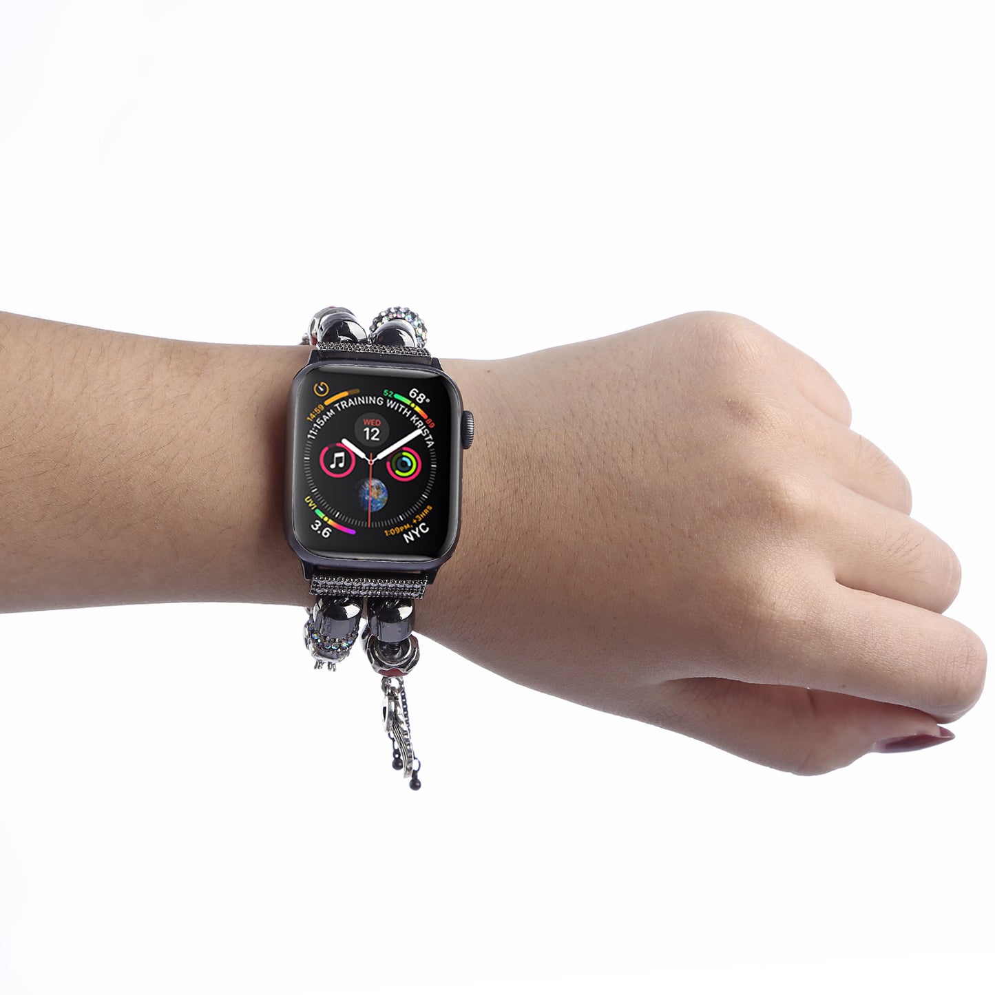 Stylish Style Metal+Wooden Beads Bracelet Smart Watch Band Replacement Watch Strap for Apple Watch Ultra 49mm / Series 8 45mm / 7 45mm / 6 / 5 / 4 / SE 44mm / SE (2022) 44mm / 3 / 2 / 1 42mm - Black / Red