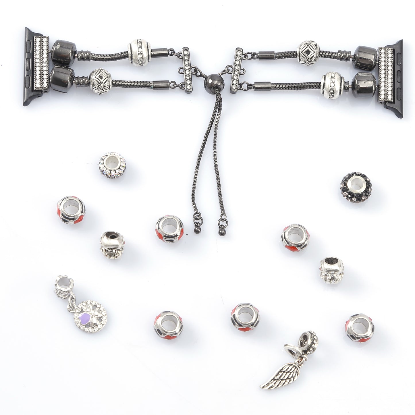 Stylish Style Metal+Wooden Beads Bracelet Smart Watch Band Replacement Watch Strap for Apple Watch Ultra 49mm / Series 8 45mm / 7 45mm / 6 / 5 / 4 / SE 44mm / SE (2022) 44mm / 3 / 2 / 1 42mm - Black / Red