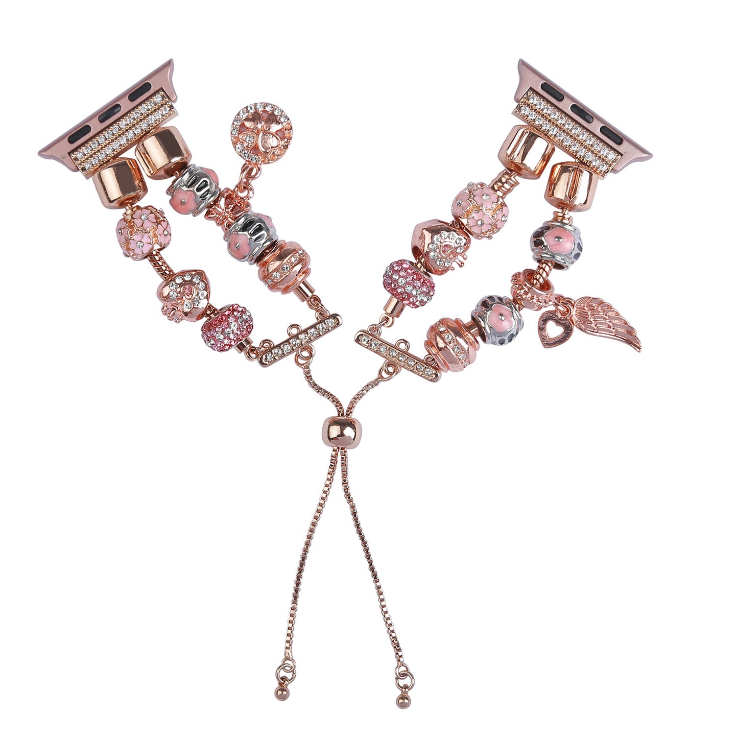 Stylish Style Metal+Wooden Beads Bracelet Smart Watch Band Replacement Watch Strap for Apple Watch Ultra 49mm / Series 8 45mm / 7 45mm / 6 / 5 / 4 / SE 44mm / SE (2022) 44mm / 3 / 2 / 1 42mm - Rose Gold