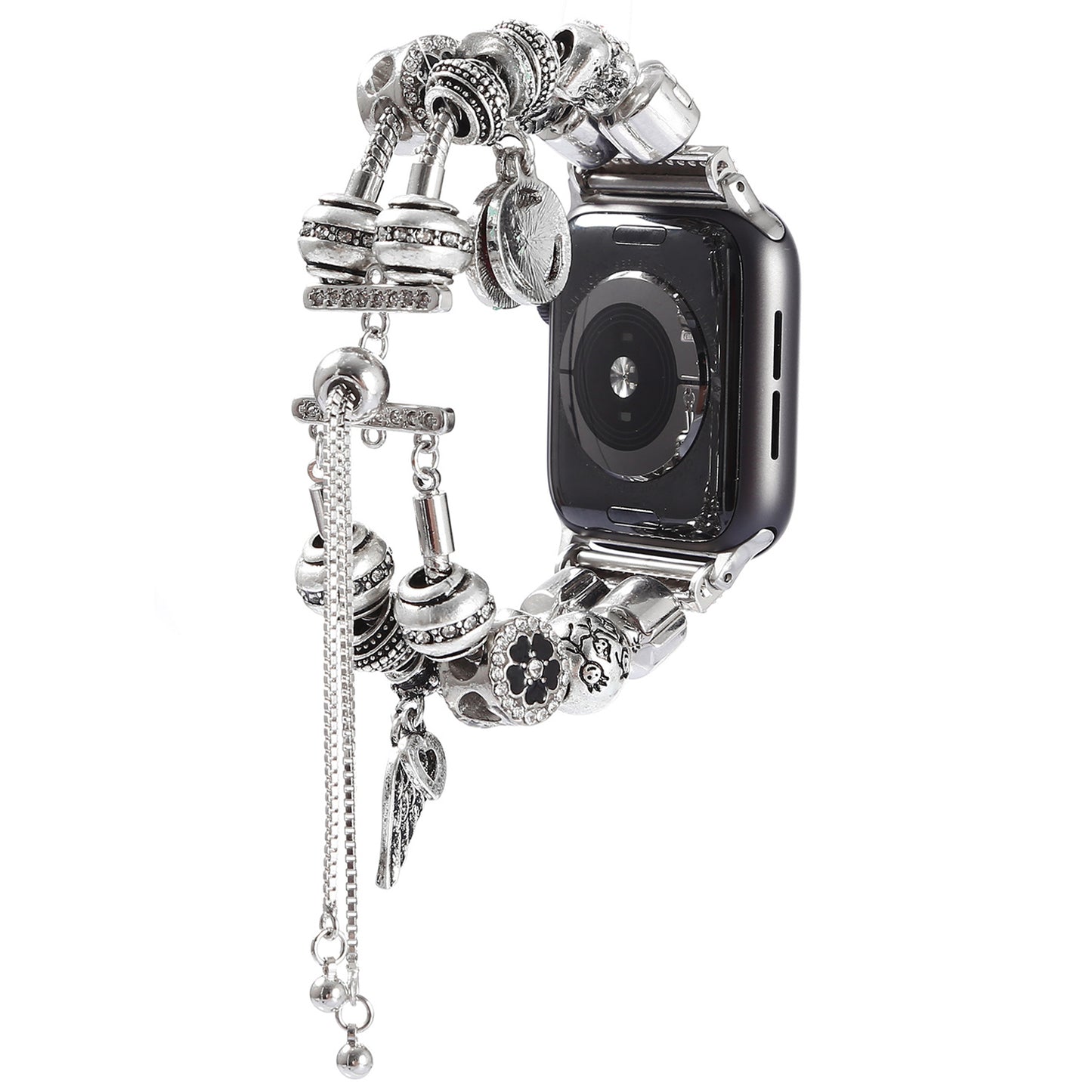 Stylish Style Metal+Wooden Beads Bracelet Smart Watch Band Replacement Watch Strap for Apple Watch Ultra 49mm / Series 8 45mm / 7 45mm / 6 / 5 / 4 / SE 44mm / SE (2022) 44mm / 3 / 2 / 1 42mm - Silver