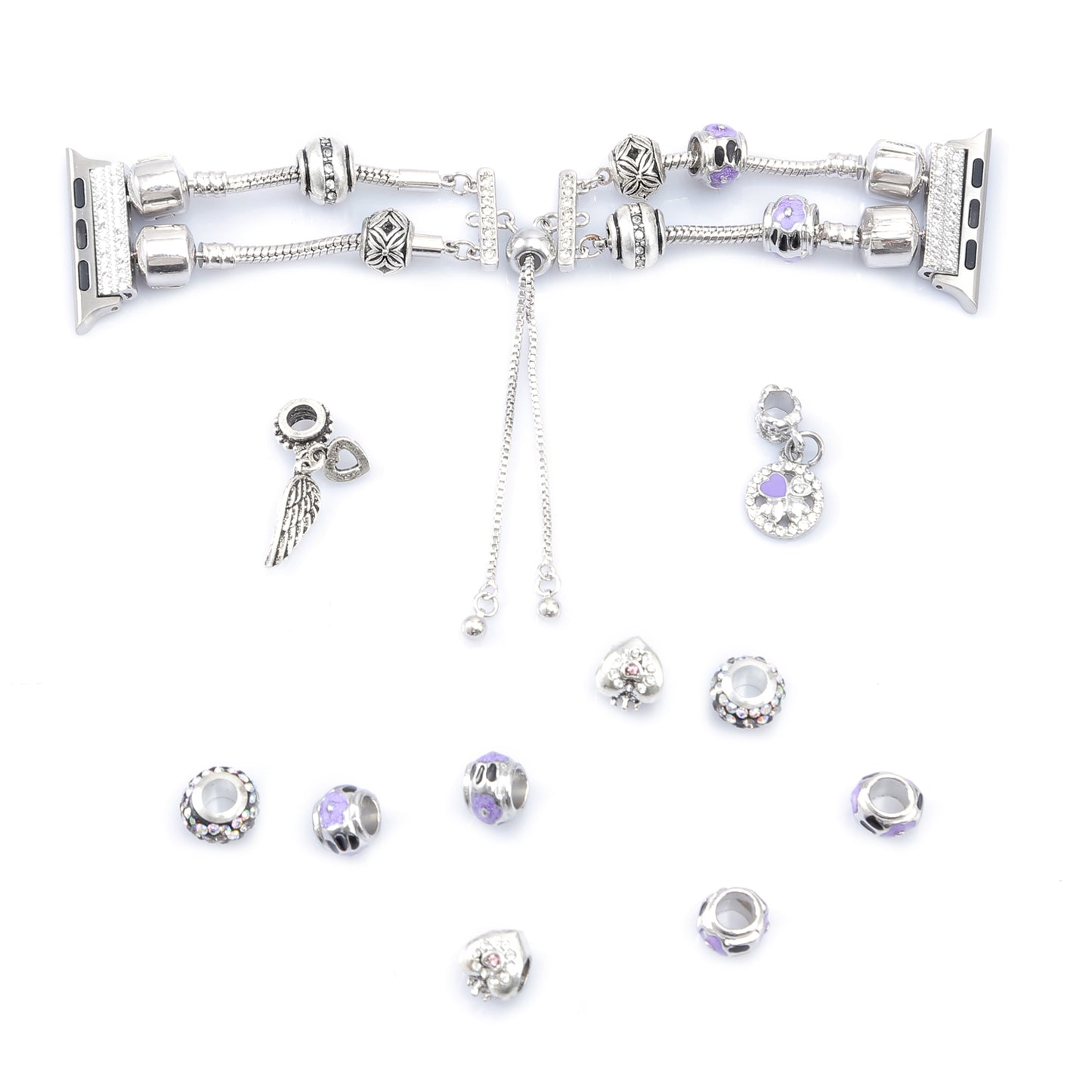 Stylish Style Metal+Wooden Beads Bracelet Smart Watch Band Replacement Watch Strap for Apple Watch Ultra 49mm / Series 8 45mm / 7 45mm / 6 / 5 / 4 / SE 44mm / SE (2022) 44mm / 3 / 2 / 1 42mm - Silver