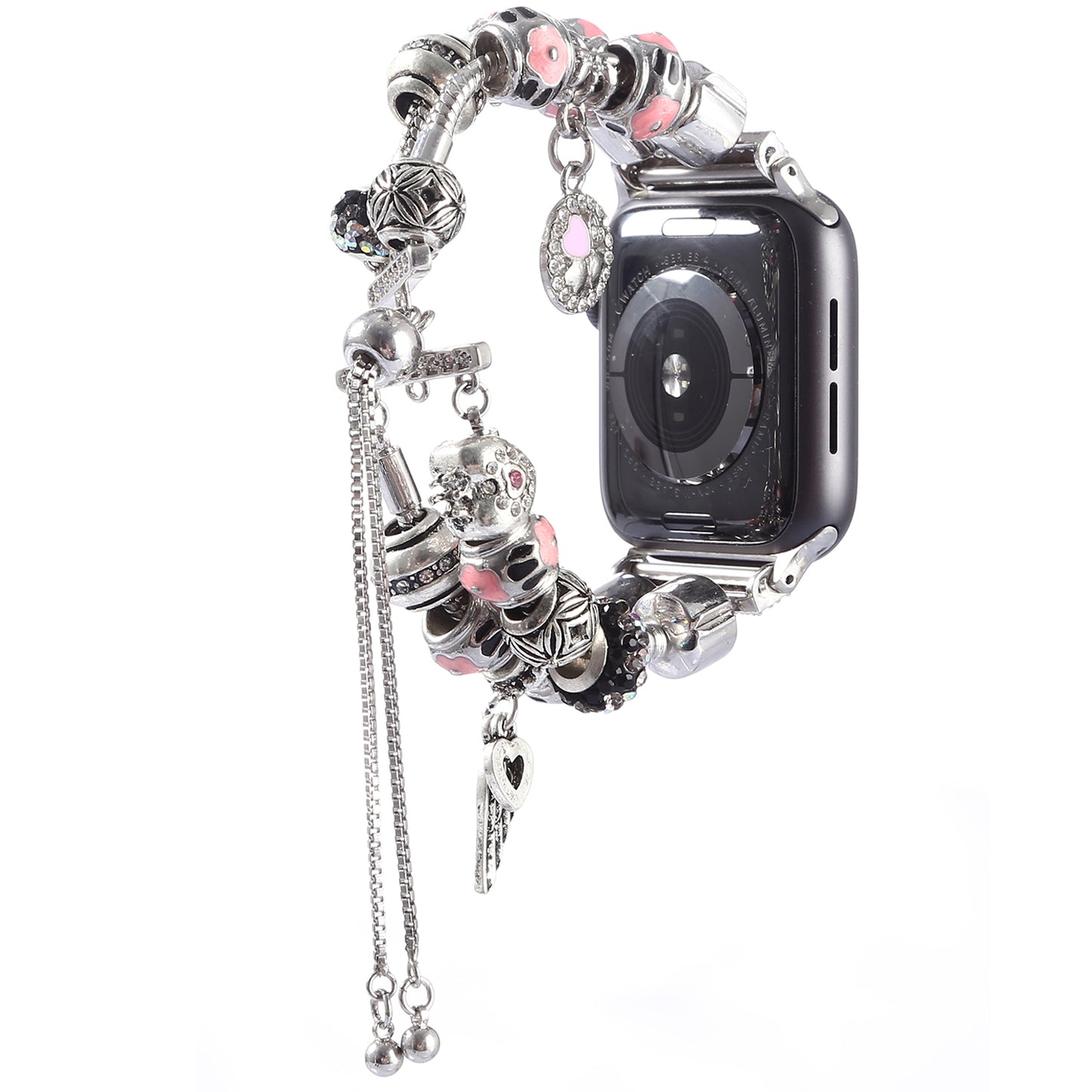 Stylish Style Metal+Wooden Beads Bracelet Smart Watch Band Replacement Watch Strap for Apple Watch Ultra 49mm / Series 8 45mm / 7 45mm / 6 / 5 / 4 / SE 44mm / SE (2022) 44mm / 3 / 2 / 1 42mm - Silver / Pink