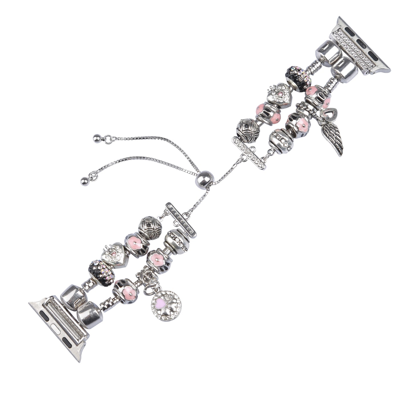 Stylish Style Metal+Wooden Beads Bracelet Smart Watch Band Replacement Watch Strap for Apple Watch Ultra 49mm / Series 8 45mm / 7 45mm / 6 / 5 / 4 / SE 44mm / SE (2022) 44mm / 3 / 2 / 1 42mm - Silver / Pink