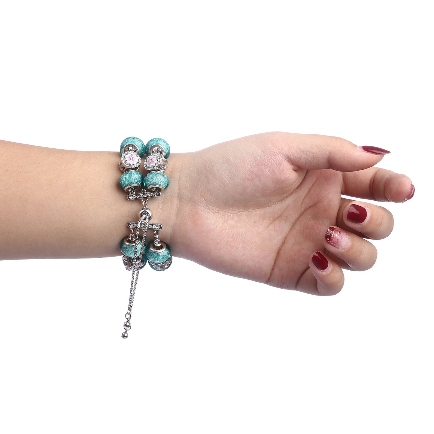 Stylish Style Metal+Wooden Beads Bracelet Smart Watch Band Replacement Watch Strap for Apple Watch Ultra 49mm / Series 8 45mm / 7 45mm / 6 / 5 / 4 / SE 44mm / SE (2022) 44mm / 3 / 2 / 1 42mm - Blue