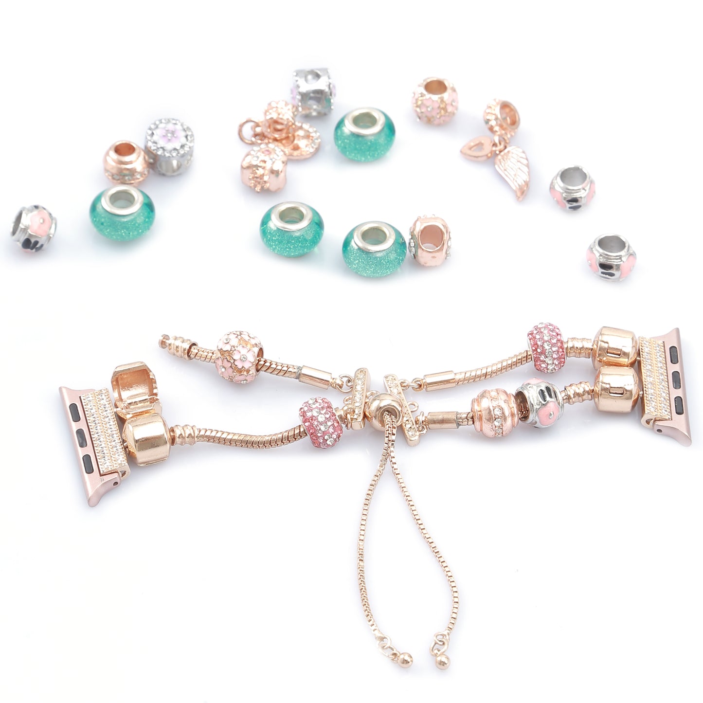 Stylish Style Metal+Wooden Beads Bracelet Smart Watch Band Replacement Watch Strap for Apple Watch Ultra 49mm / Series 8 45mm / 7 45mm / 6 / 5 / 4 / SE 44mm / SE (2022) 44mm / 3 / 2 / 1 42mm - Blue