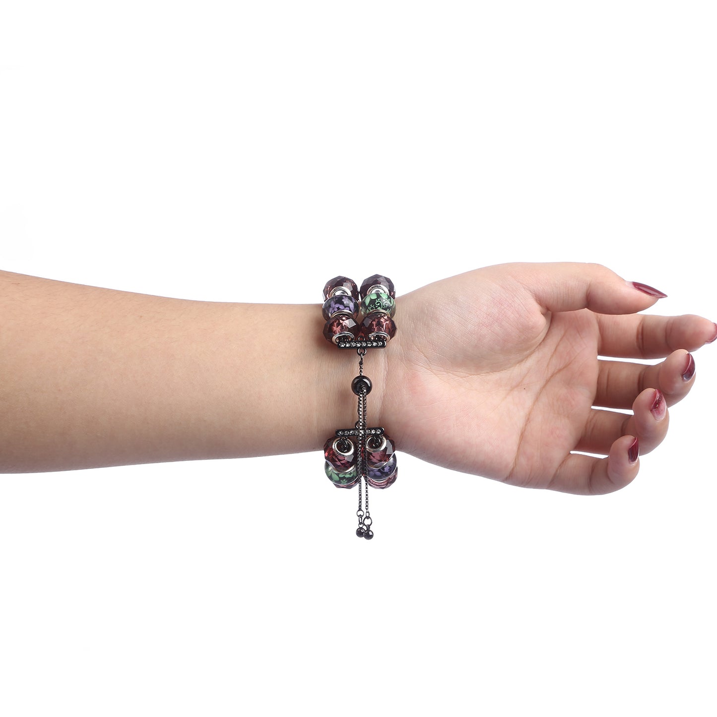 Stylish Style Metal+Wooden Beads Bracelet Smart Watch Band Replacement Watch Strap for Apple Watch Ultra 49mm / Series 8 45mm / 7 45mm / 6 / 5 / 4 / SE 44mm / SE (2022) 44mm / 3 / 2 / 1 42mm - Green / Purple Fower