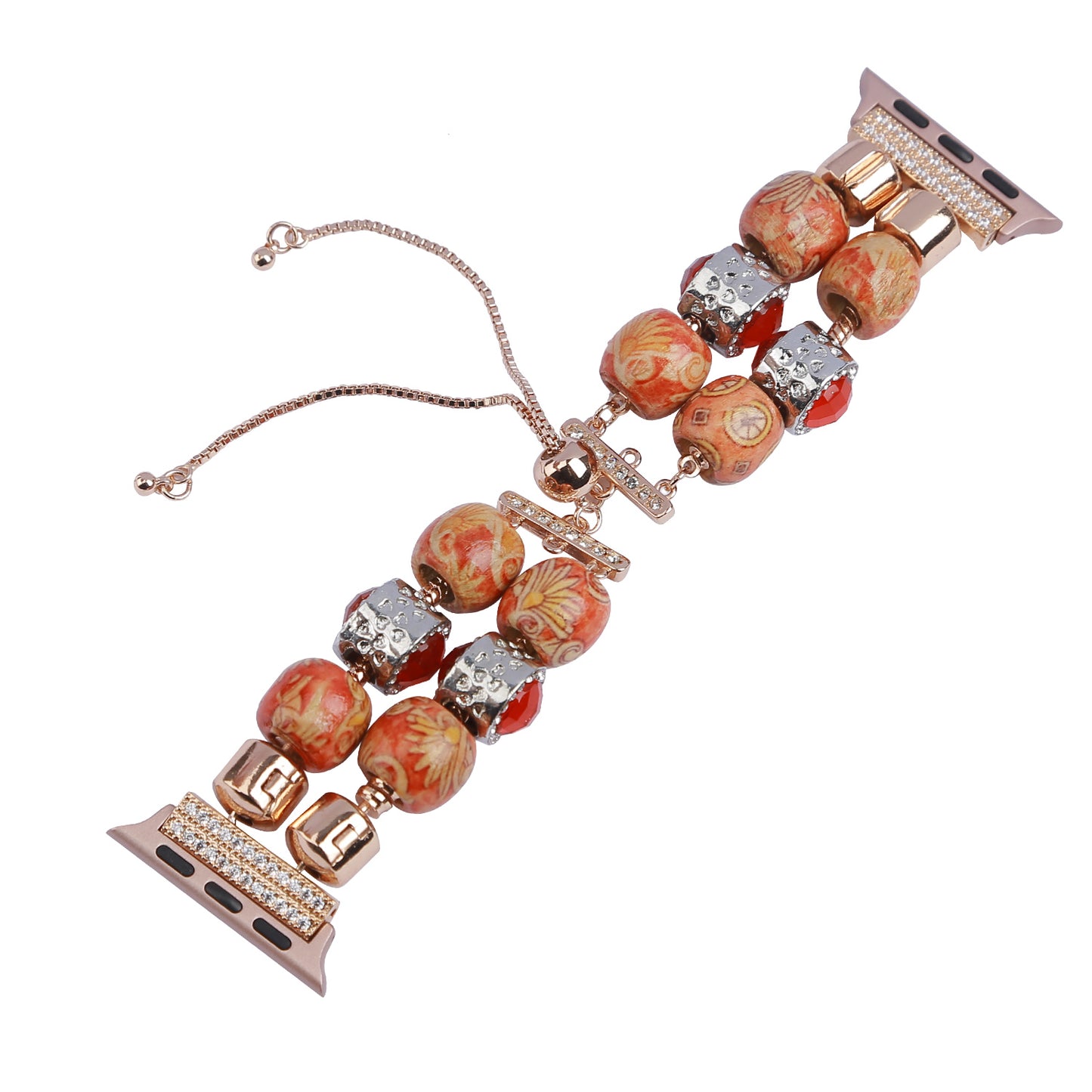 Stylish Style Metal+Wooden Beads Bracelet Smart Watch Band Replacement Watch Strap for Apple Watch Ultra 49mm / Series 8 45mm / 7 45mm / 6 / 5 / 4 / SE 44mm / SE (2022) 44mm / 3 / 2 / 1 42mm - Wood Color / Chain Dangle