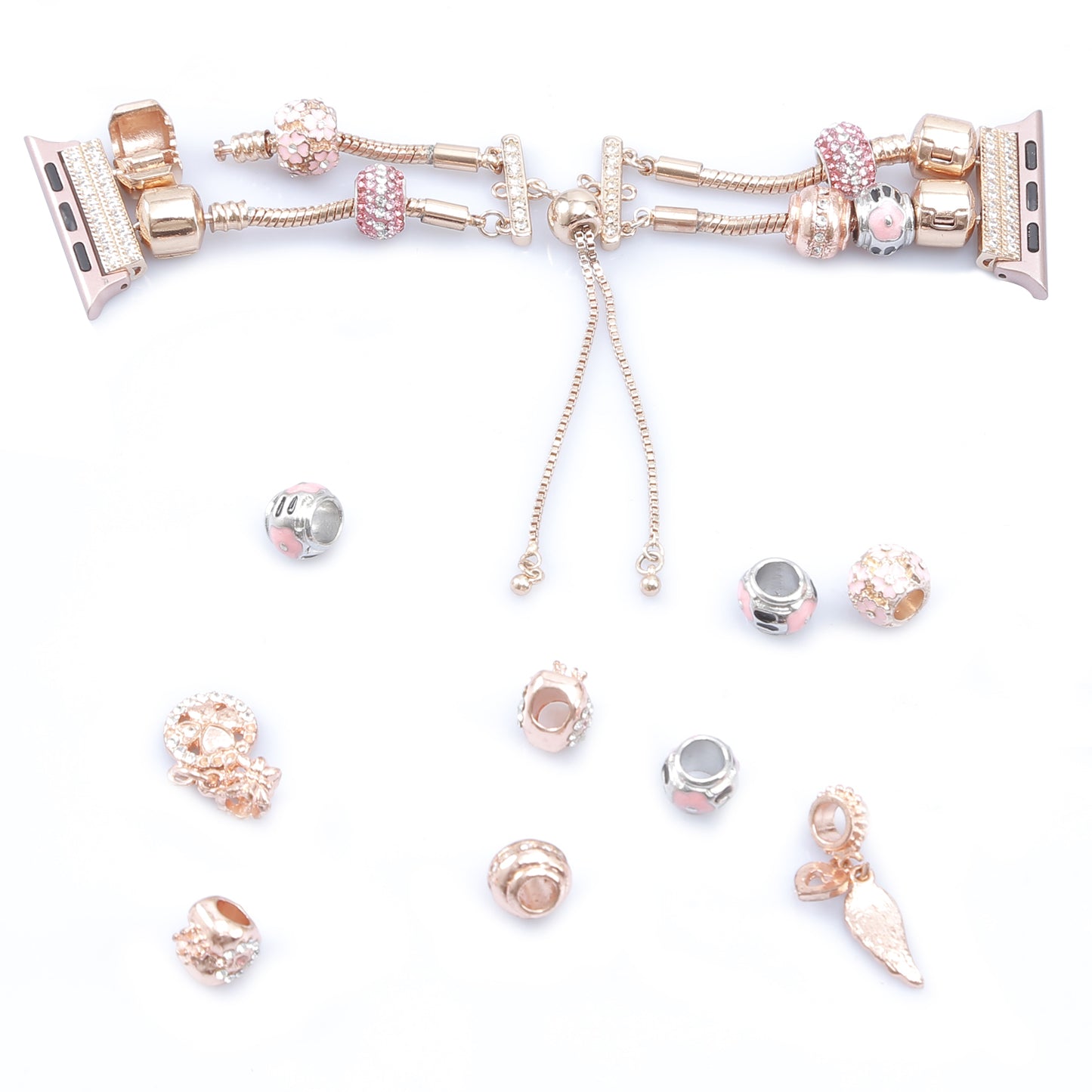 Retro Style Metal / Wooden Beads Smart Watch Band Replacement Watch Strap Bracelet for Apple Watch Series 8 41mm / Series 7 41mm / 6 / 5 / 4 / SE / SE(2022) 40mm / 3 / 2 / 1 38mm - Rose Gold