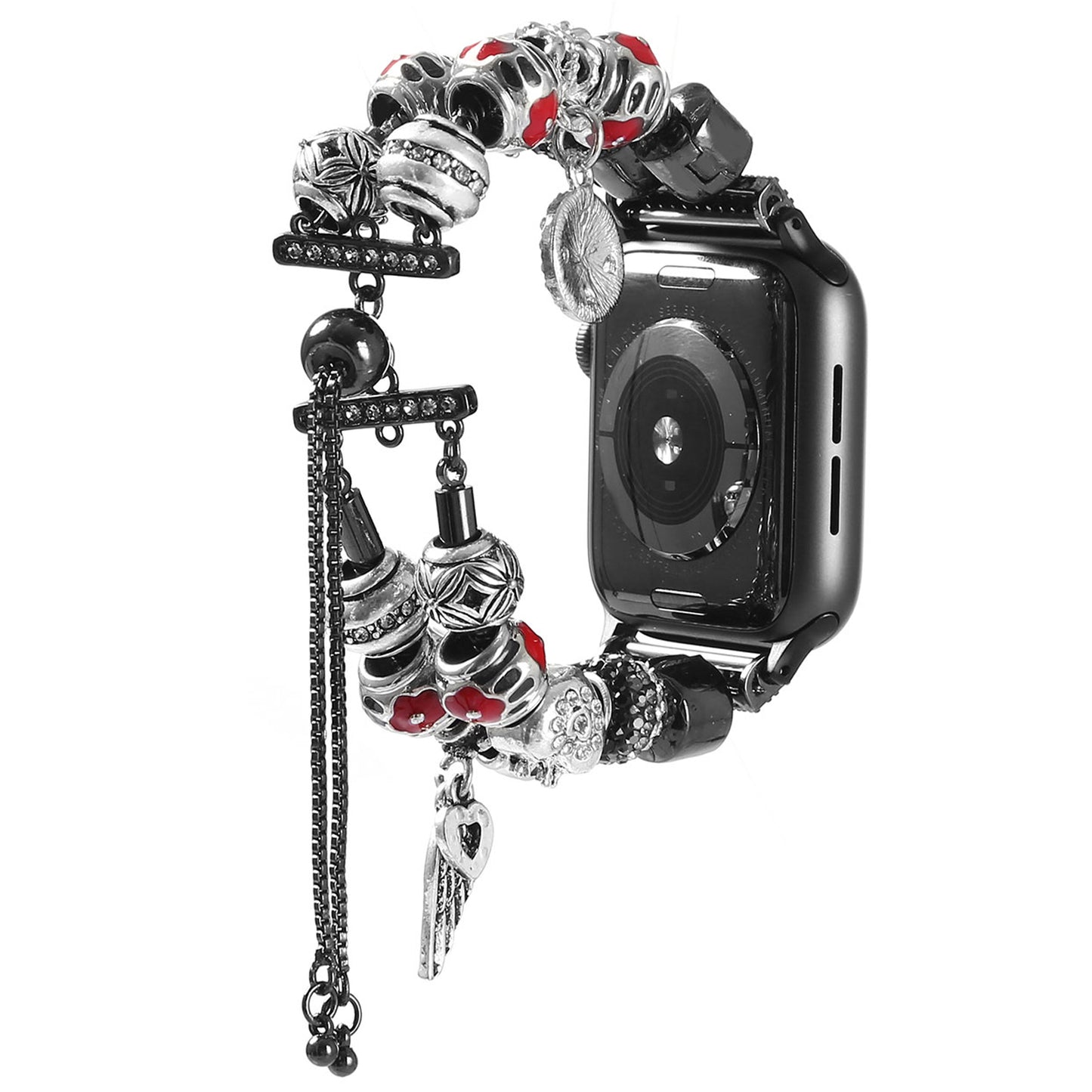 Retro Style Metal / Wooden Beads Smart Watch Band Replacement Watch Strap Bracelet for Apple Watch Series 8 41mm / Series 7 41mm / 6 / 5 / 4 / SE / SE(2022) 40mm / 3 / 2 / 1 38mm - Black / Red