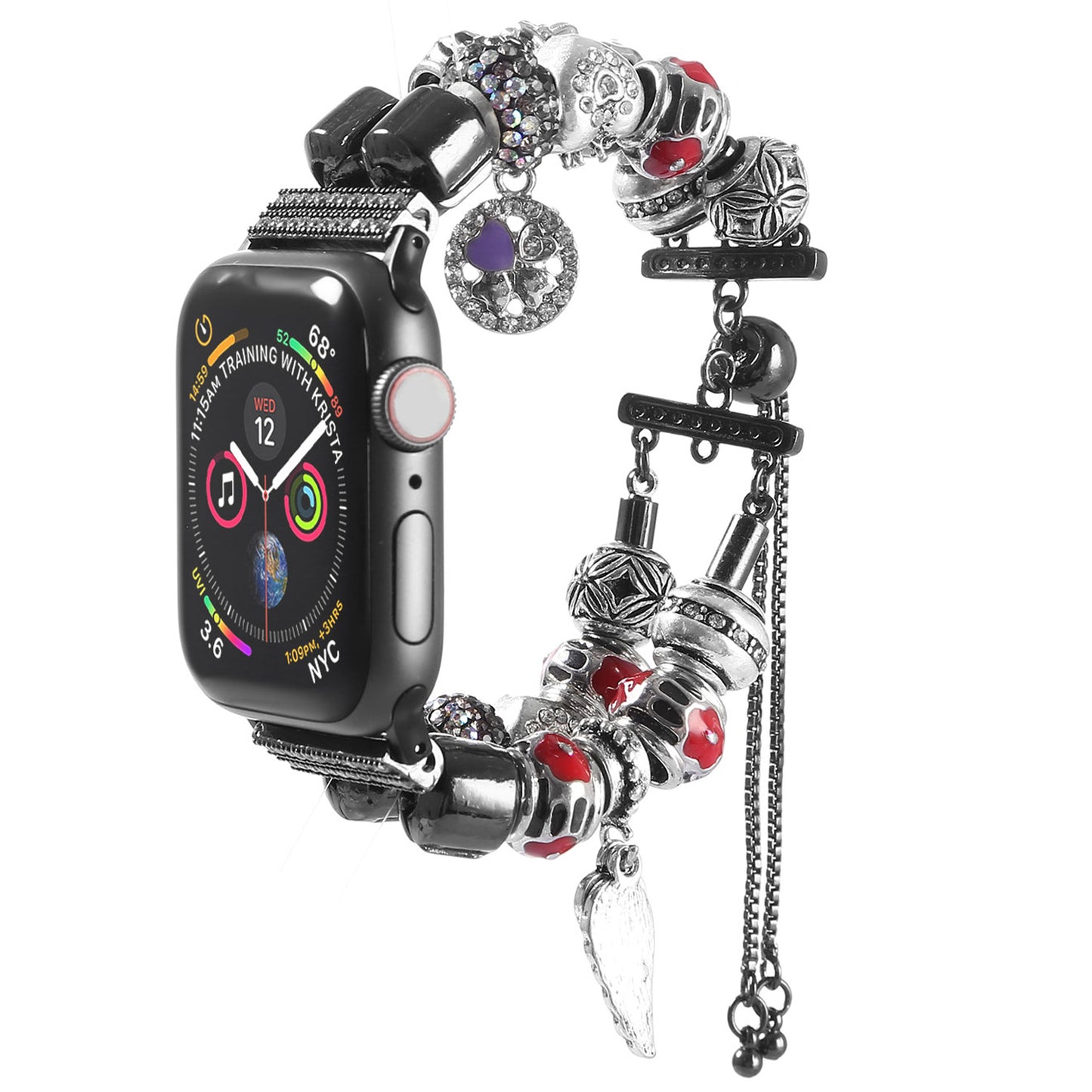 Retro Style Metal / Wooden Beads Smart Watch Band Replacement Watch Strap Bracelet for Apple Watch Series 8 41mm / Series 7 41mm / 6 / 5 / 4 / SE / SE(2022) 40mm / 3 / 2 / 1 38mm - Black / Red