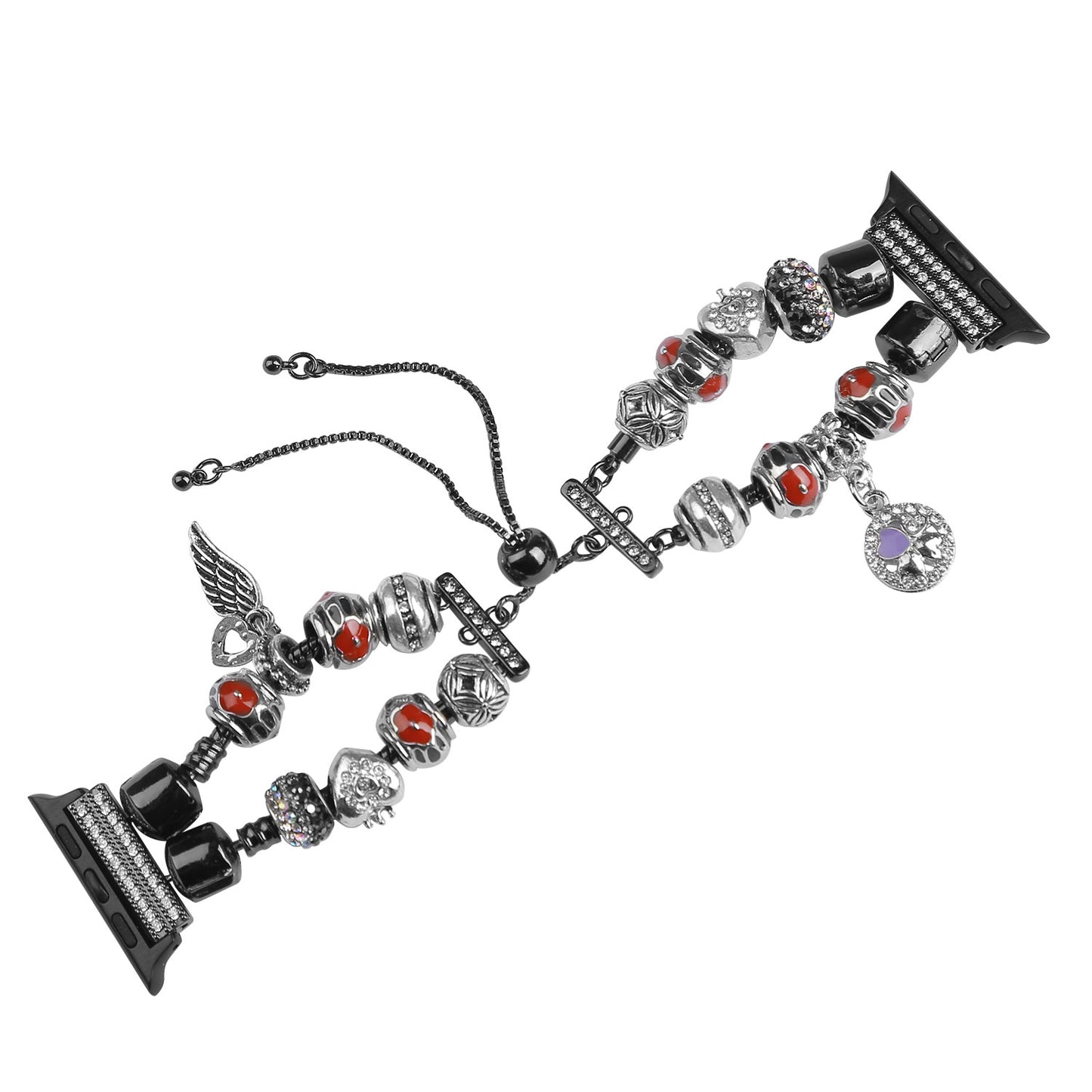 Retro Style Metal / Wooden Beads Smart Watch Band Replacement Watch Strap Bracelet for Apple Watch Series 8 41mm / Series 7 41mm / 6 / 5 / 4 / SE / SE(2022) 40mm / 3 / 2 / 1 38mm - Black / Red