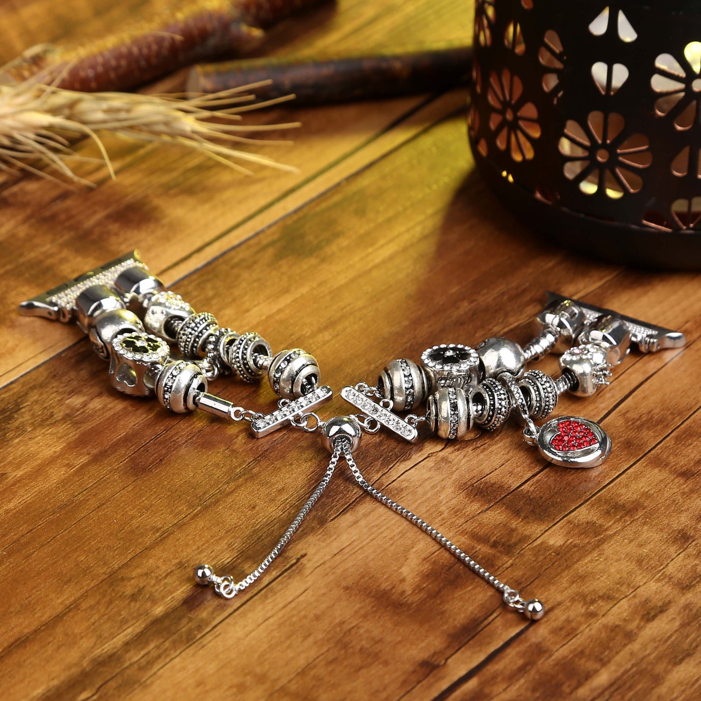 Retro Style Metal / Wooden Beads Smart Watch Band Replacement Watch Strap Bracelet for Apple Watch Series 8 41mm / Series 7 41mm / 6 / 5 / 4 / SE / SE(2022) 40mm / 3 / 2 / 1 38mm - Silver