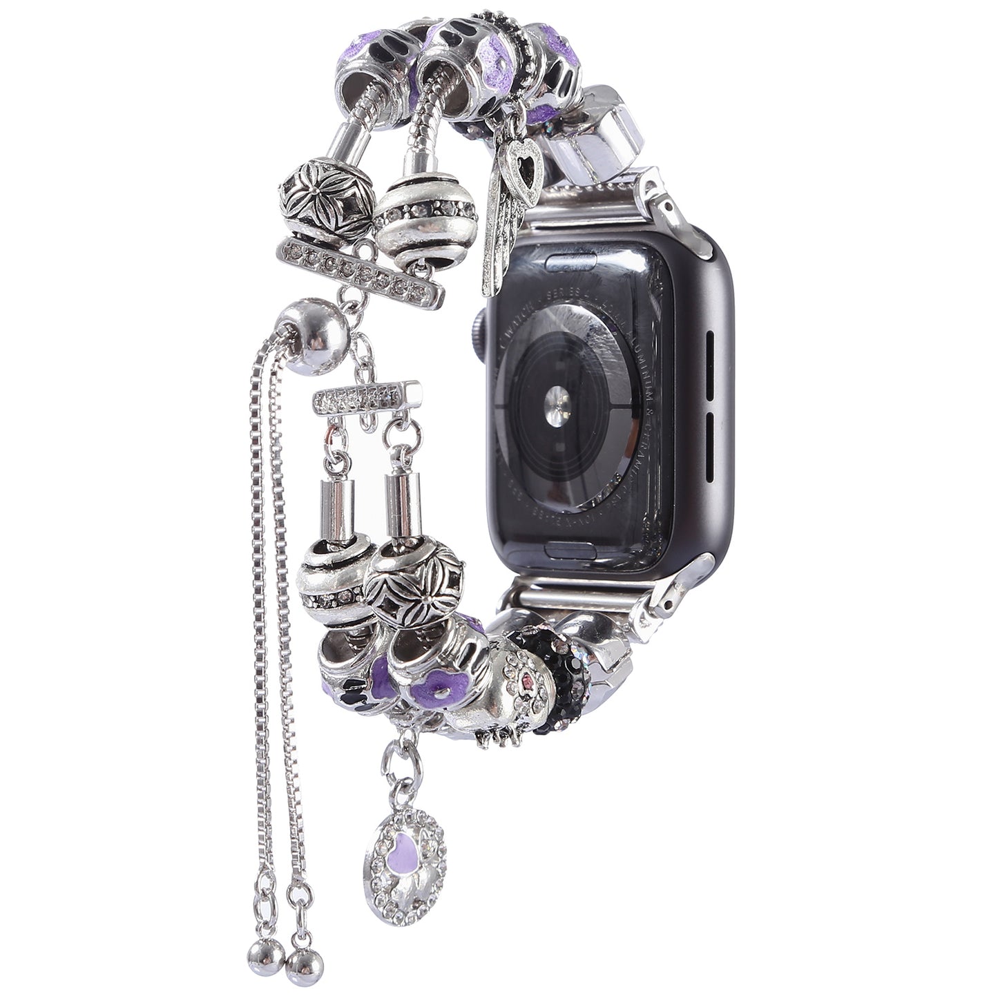 Retro Style Metal / Wooden Beads Smart Watch Band Replacement Watch Strap Bracelet for Apple Watch Series 8 41mm / Series 7 41mm / 6 / 5 / 4 / SE / SE(2022) 40mm / 3 / 2 / 1 38mm - Silver / Purple