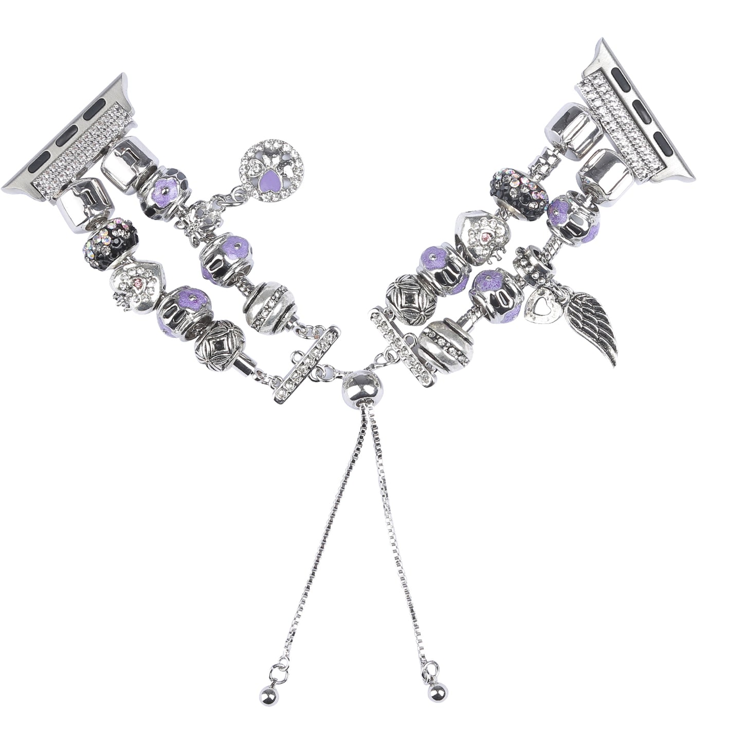 Retro Style Metal / Wooden Beads Smart Watch Band Replacement Watch Strap Bracelet for Apple Watch Series 8 41mm / Series 7 41mm / 6 / 5 / 4 / SE / SE(2022) 40mm / 3 / 2 / 1 38mm - Silver / Purple