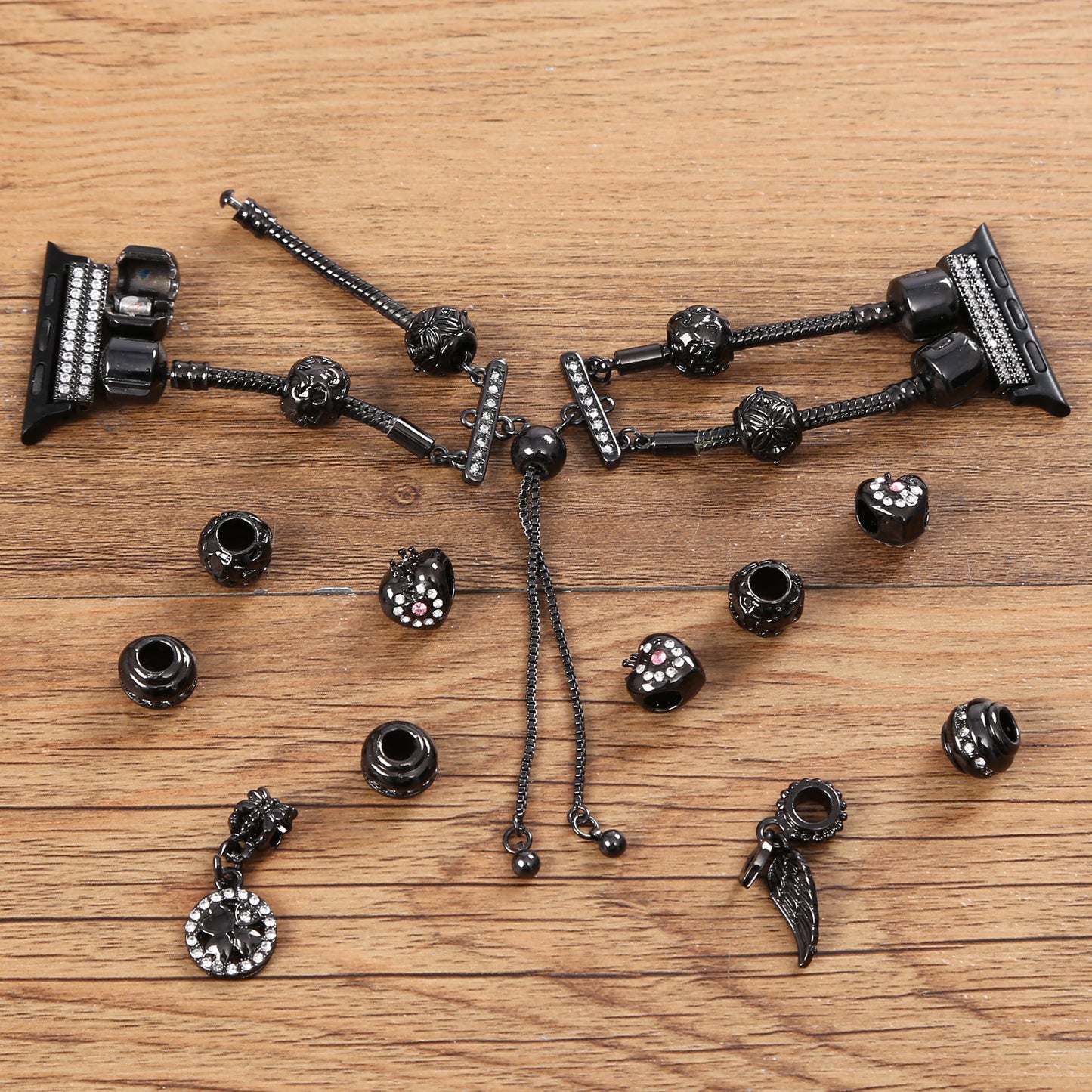 Retro Style Metal / Wooden Beads Smart Watch Band Replacement Watch Strap Bracelet for Apple Watch Series 8 41mm / Series 7 41mm / 6 / 5 / 4 / SE / SE(2022) 40mm / 3 / 2 / 1 38mm - Black