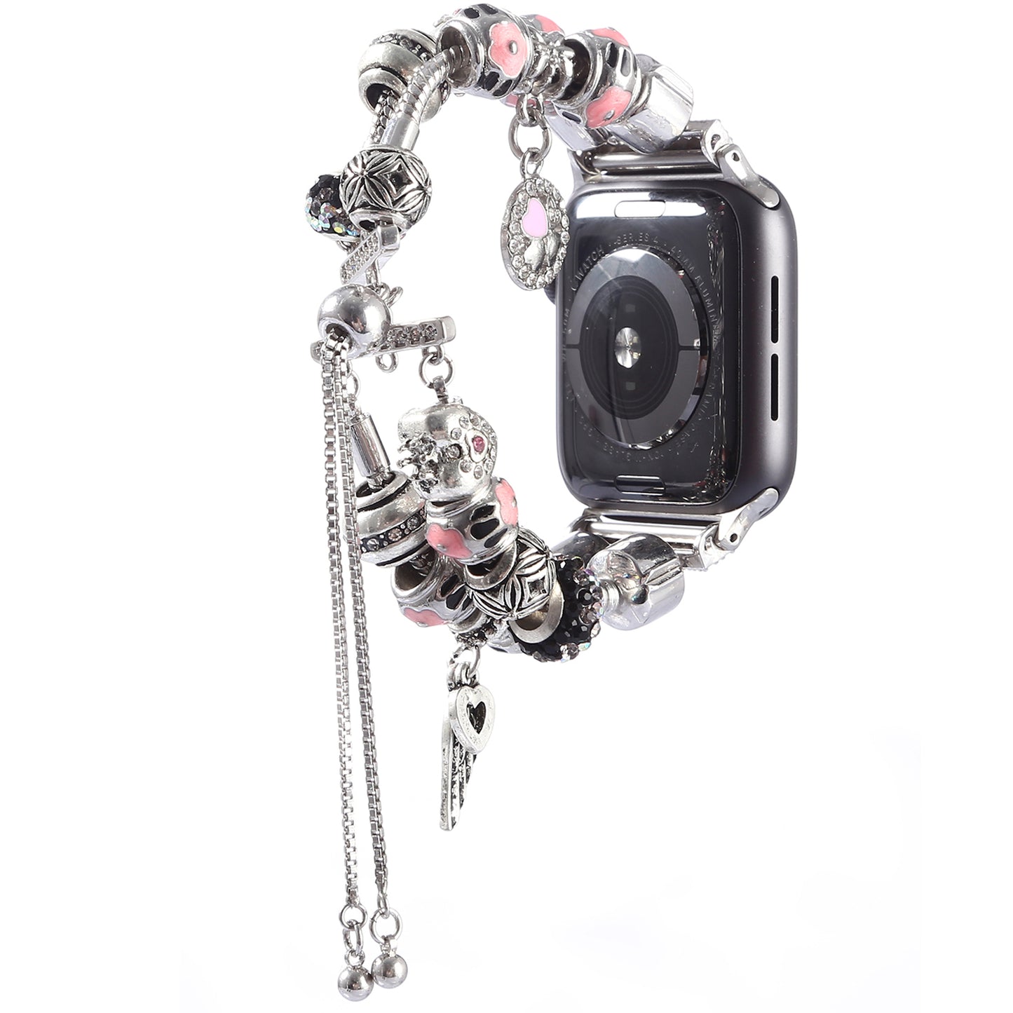 Retro Style Metal / Wooden Beads Smart Watch Band Replacement Watch Strap Bracelet for Apple Watch Series 8 41mm / Series 7 41mm / 6 / 5 / 4 / SE / SE(2022) 40mm / 3 / 2 / 1 38mm - Silver / Pink