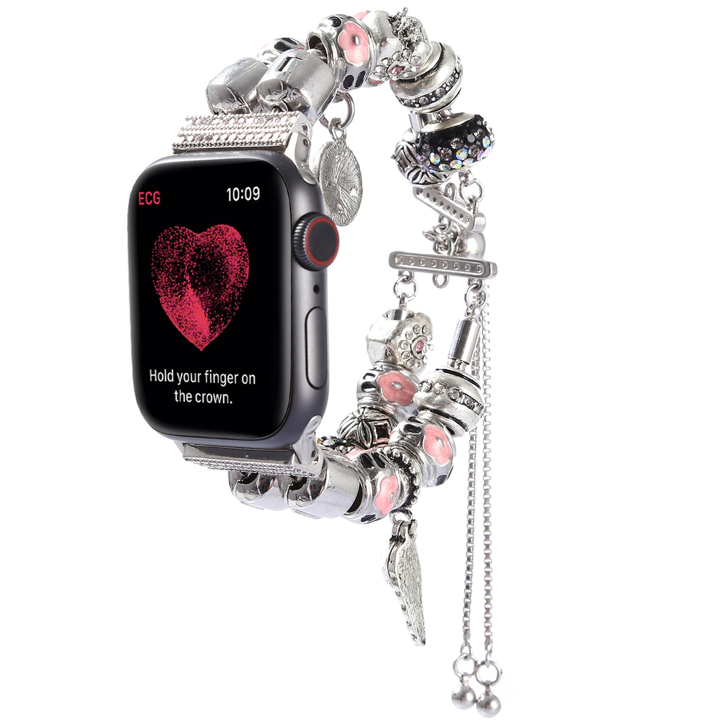 Retro Style Metal / Wooden Beads Smart Watch Band Replacement Watch Strap Bracelet for Apple Watch Series 8 41mm / Series 7 41mm / 6 / 5 / 4 / SE / SE(2022) 40mm / 3 / 2 / 1 38mm - Silver / Pink