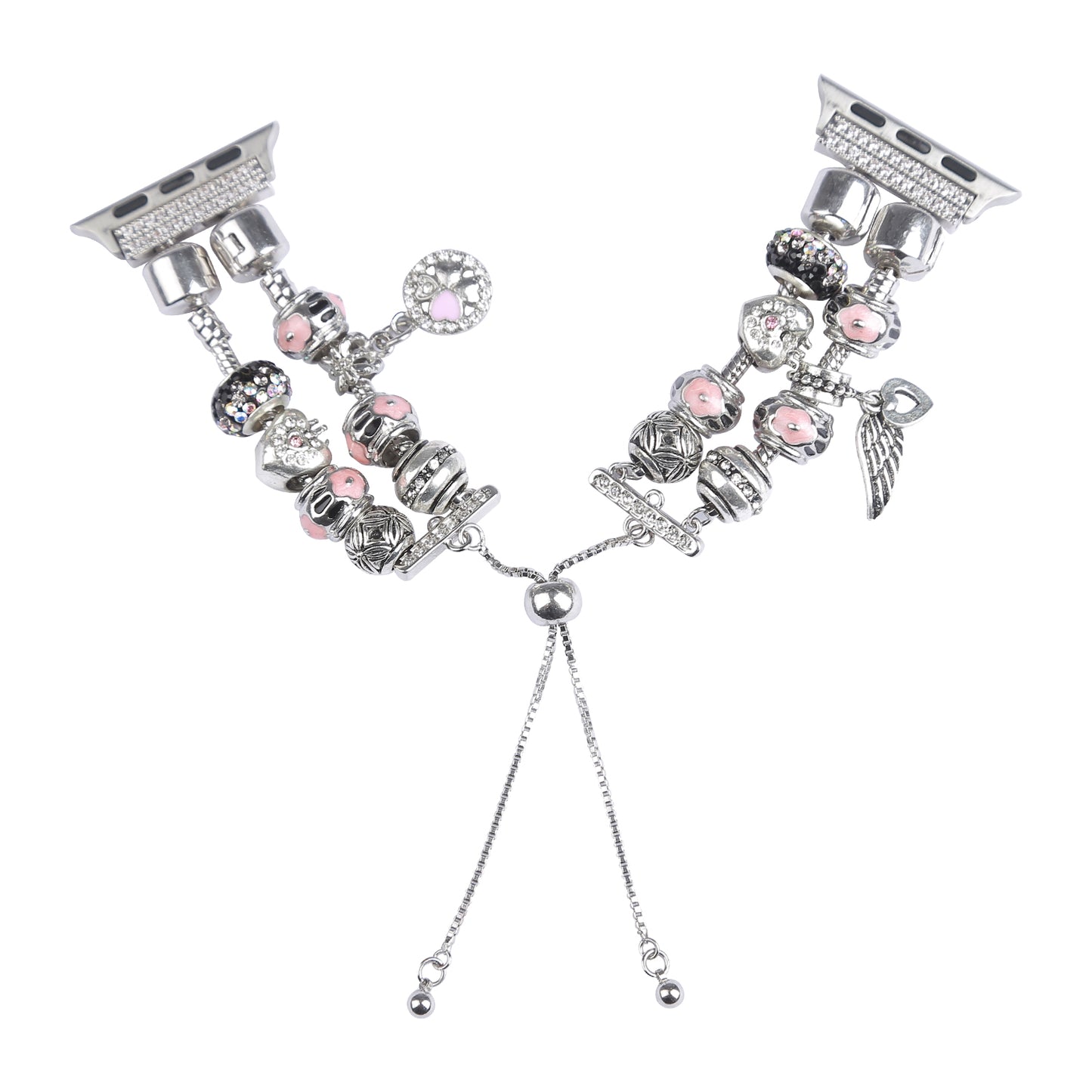 Retro Style Metal / Wooden Beads Smart Watch Band Replacement Watch Strap Bracelet for Apple Watch Series 8 41mm / Series 7 41mm / 6 / 5 / 4 / SE / SE(2022) 40mm / 3 / 2 / 1 38mm - Silver / Pink