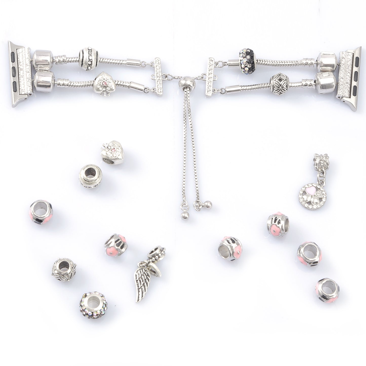 Retro Style Metal / Wooden Beads Smart Watch Band Replacement Watch Strap Bracelet for Apple Watch Series 8 41mm / Series 7 41mm / 6 / 5 / 4 / SE / SE(2022) 40mm / 3 / 2 / 1 38mm - Silver / Pink