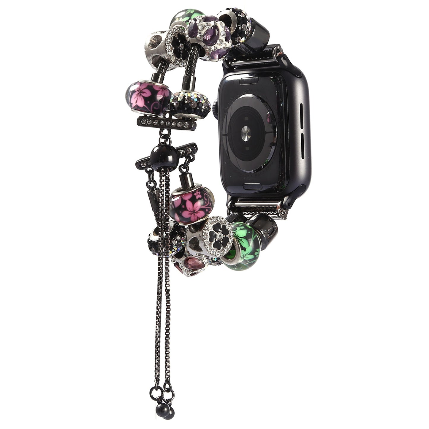 Retro Style Metal / Wooden Beads Smart Watch Band Replacement Watch Strap Bracelet for Apple Watch Series 8 41mm / Series 7 41mm / 6 / 5 / 4 / SE / SE(2022) 40mm / 3 / 2 / 1 38mm - Pink / Green Flower