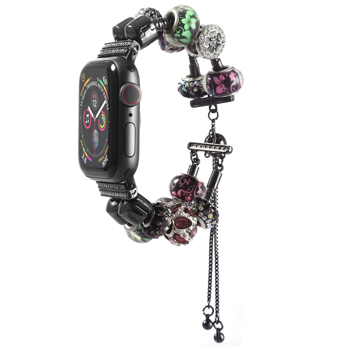 Retro Style Metal / Wooden Beads Smart Watch Band Replacement Watch Strap Bracelet for Apple Watch Series 8 41mm / Series 7 41mm / 6 / 5 / 4 / SE / SE(2022) 40mm / 3 / 2 / 1 38mm - Pink / Green Flower