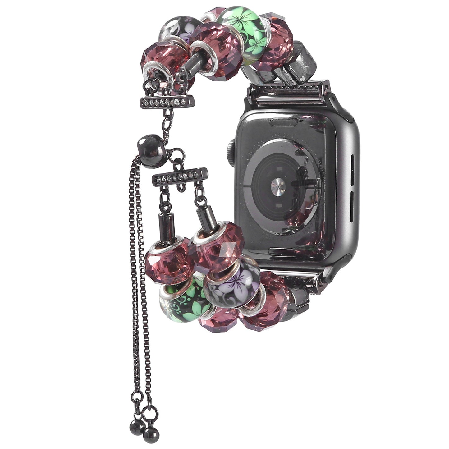 Retro Style Metal / Wooden Beads Smart Watch Band Replacement Watch Strap Bracelet for Apple Watch Series 8 41mm / Series 7 41mm / 6 / 5 / 4 / SE / SE(2022) 40mm / 3 / 2 / 1 38mm - Green / Purple Fower