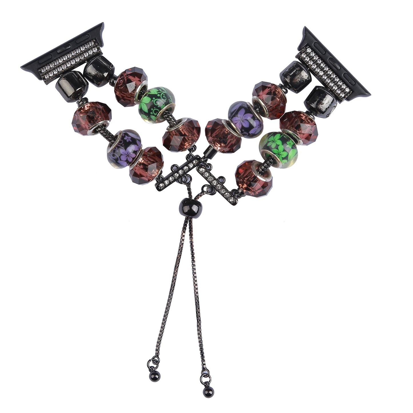 Retro Style Metal / Wooden Beads Smart Watch Band Replacement Watch Strap Bracelet for Apple Watch Series 8 41mm / Series 7 41mm / 6 / 5 / 4 / SE / SE(2022) 40mm / 3 / 2 / 1 38mm - Green / Purple Fower