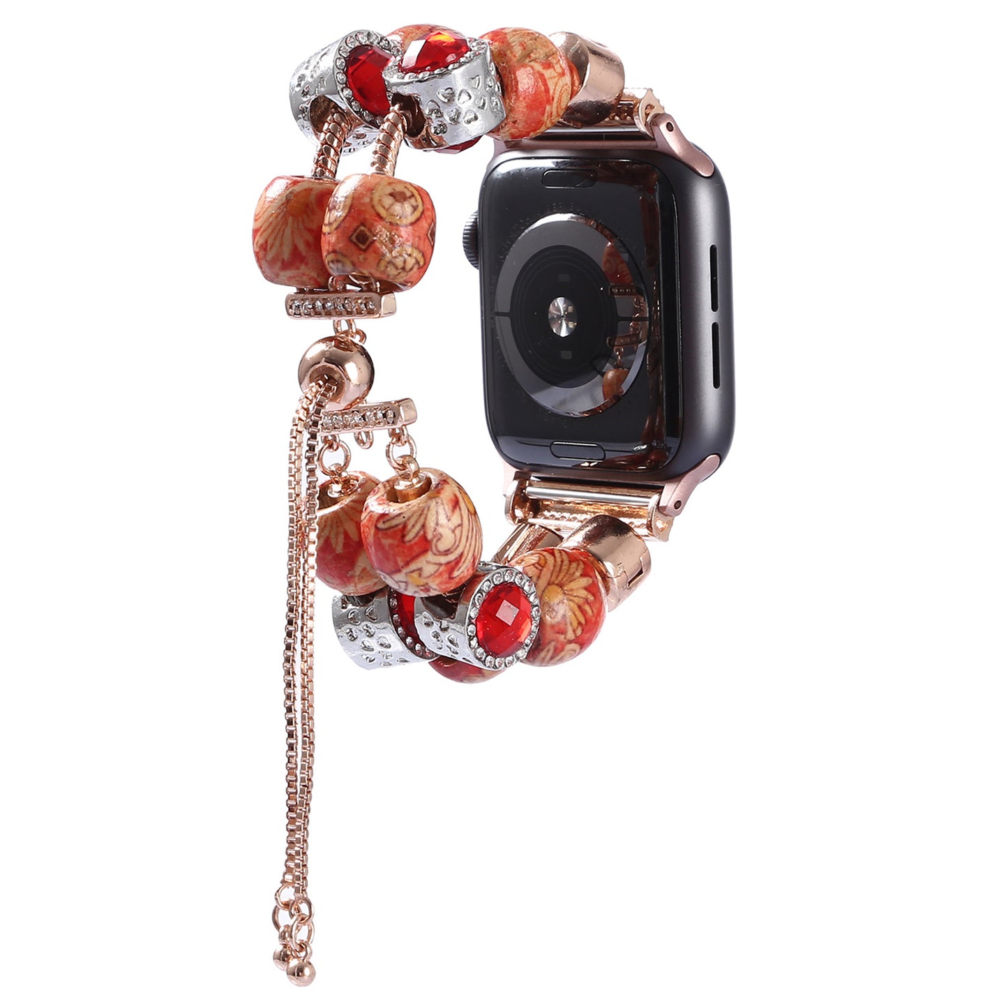 Retro Style Metal / Wooden Beads Smart Watch Band Replacement Watch Strap Bracelet for Apple Watch Series 8 41mm / Series 7 41mm / 6 / 5 / 4 / SE / SE(2022) 40mm / 3 / 2 / 1 38mm - Wood Color / Chain Dangle