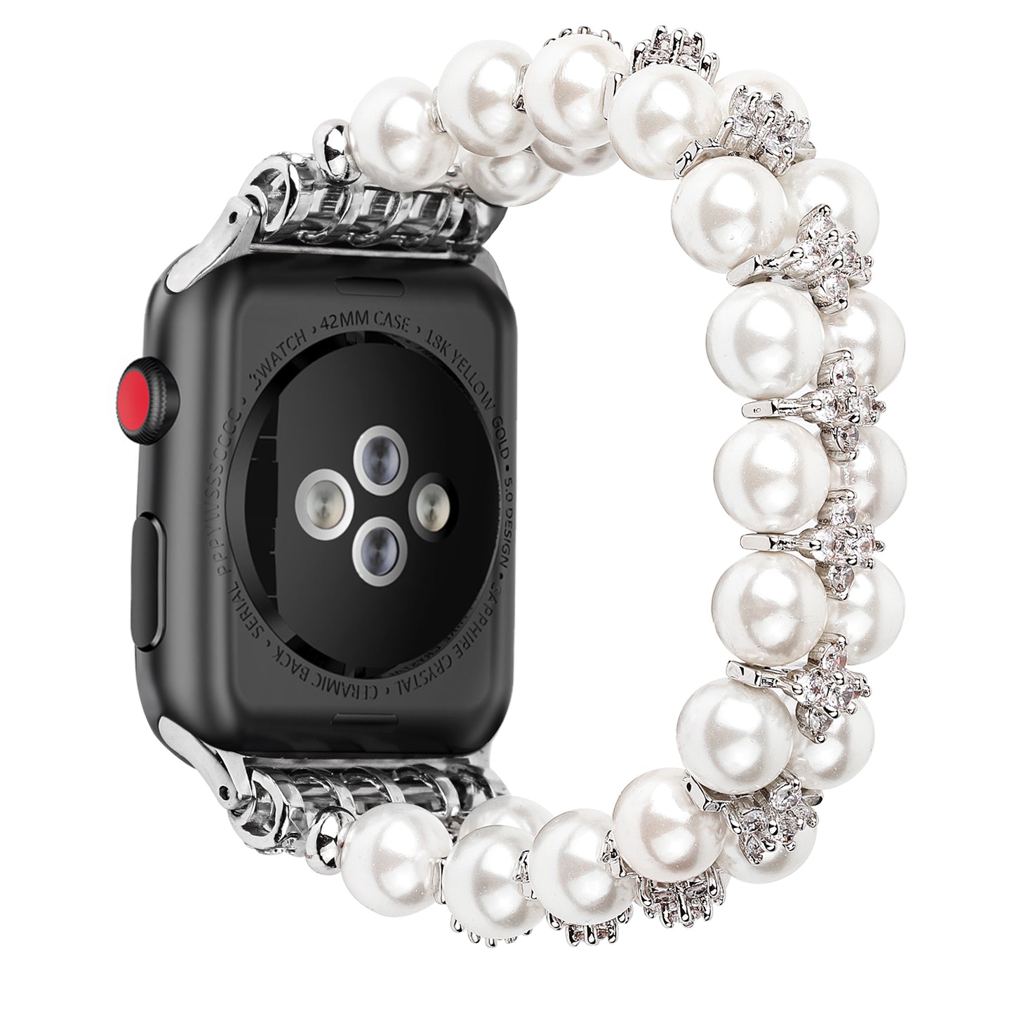 Faux Pearl Rhinestone Decor Wrist Strap Smart Watch Band Bracelet for Apple Watch Series 8 41mm / Series 7 41mm / Series 6 / 5 / 4 / SE / SE(2022) 40mm Series 3 / 2 / 1 38mm - White