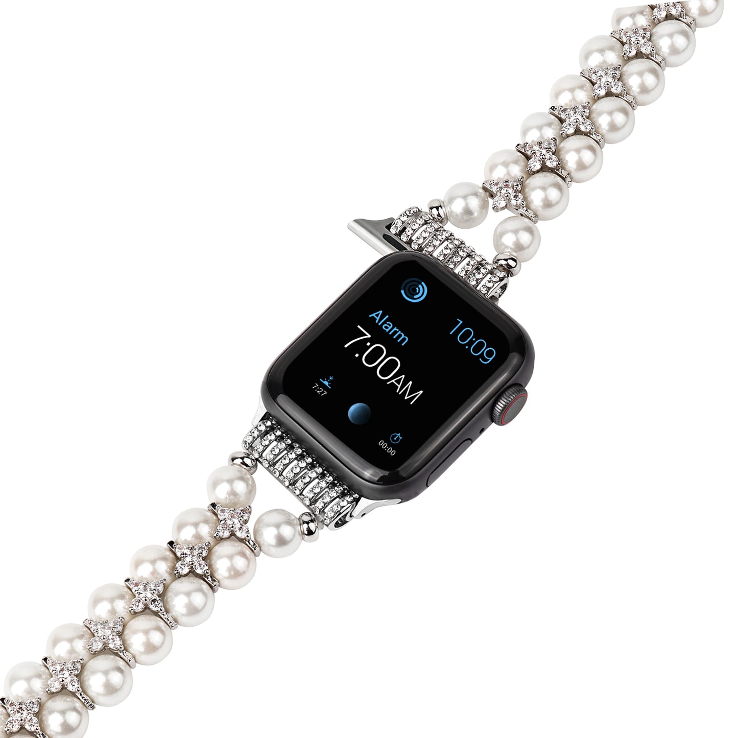 Faux Pearl Rhinestone Decor Wrist Strap Smart Watch Band Bracelet for Apple Watch Series 8 41mm / Series 7 41mm / Series 6 / 5 / 4 / SE / SE(2022) 40mm Series 3 / 2 / 1 38mm - White