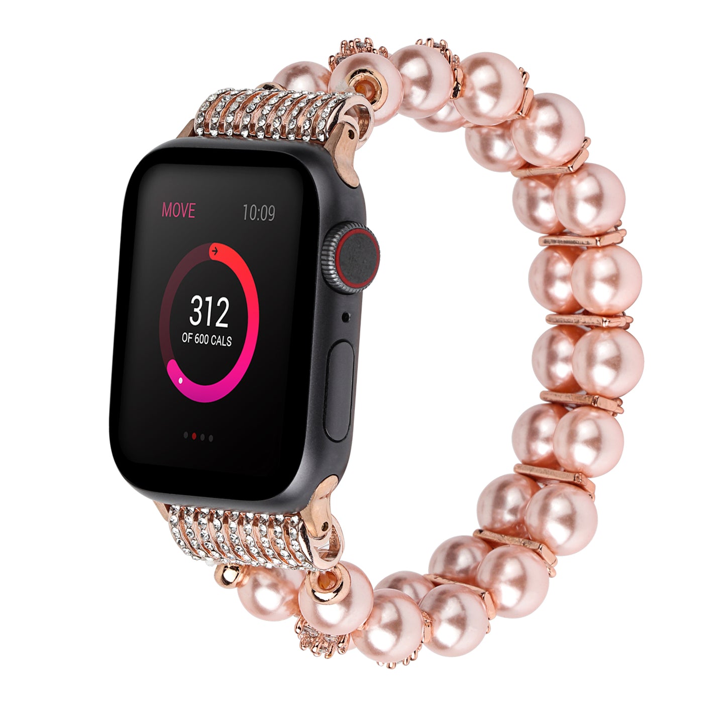 Faux Pearl Rhinestone Decor Wrist Strap Smart Watch Band Bracelet for Apple Watch Series 8 41mm / Series 7 41mm / Series 6 / 5 / 4 / SE / SE(2022) 40mm Series 3 / 2 / 1 38mm - Rose Gold