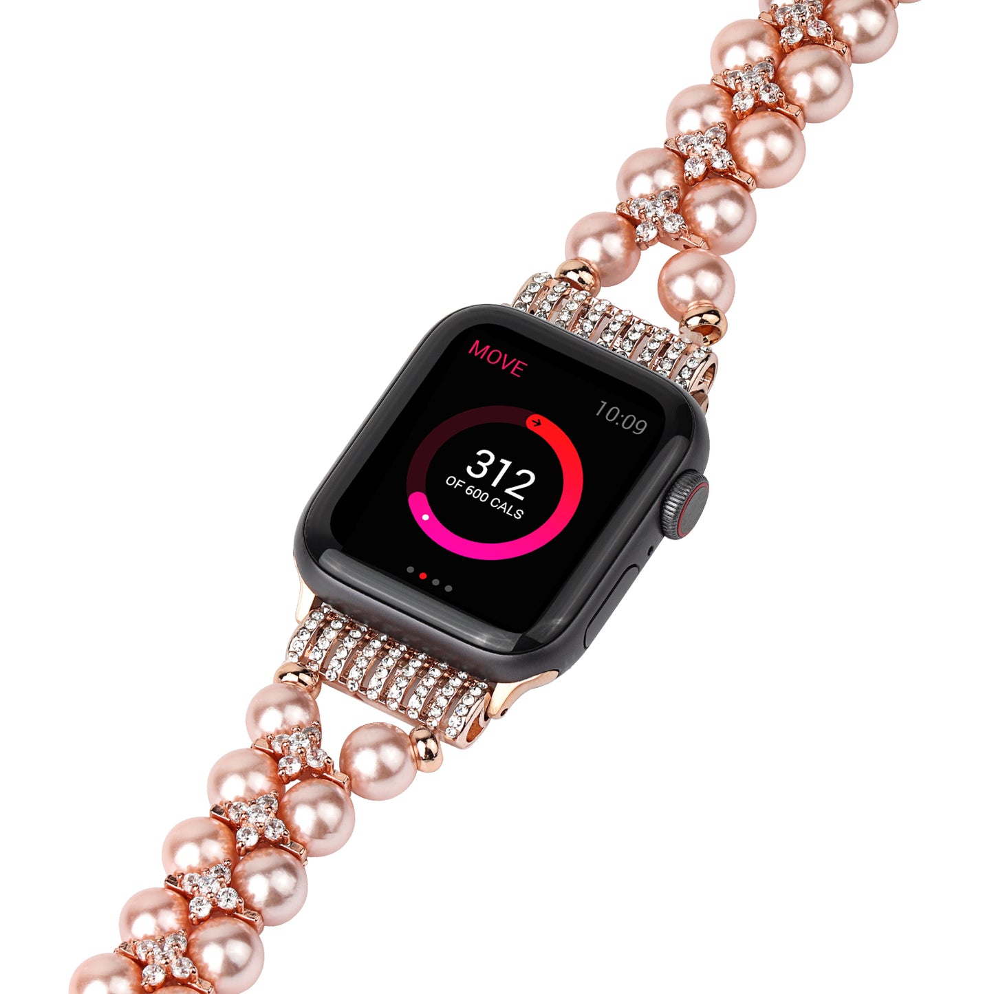 Faux Pearl Rhinestone Decor Wrist Strap Smart Watch Band Bracelet for Apple Watch Series 8 41mm / Series 7 41mm / Series 6 / 5 / 4 / SE / SE(2022) 40mm Series 3 / 2 / 1 38mm - Rose Gold