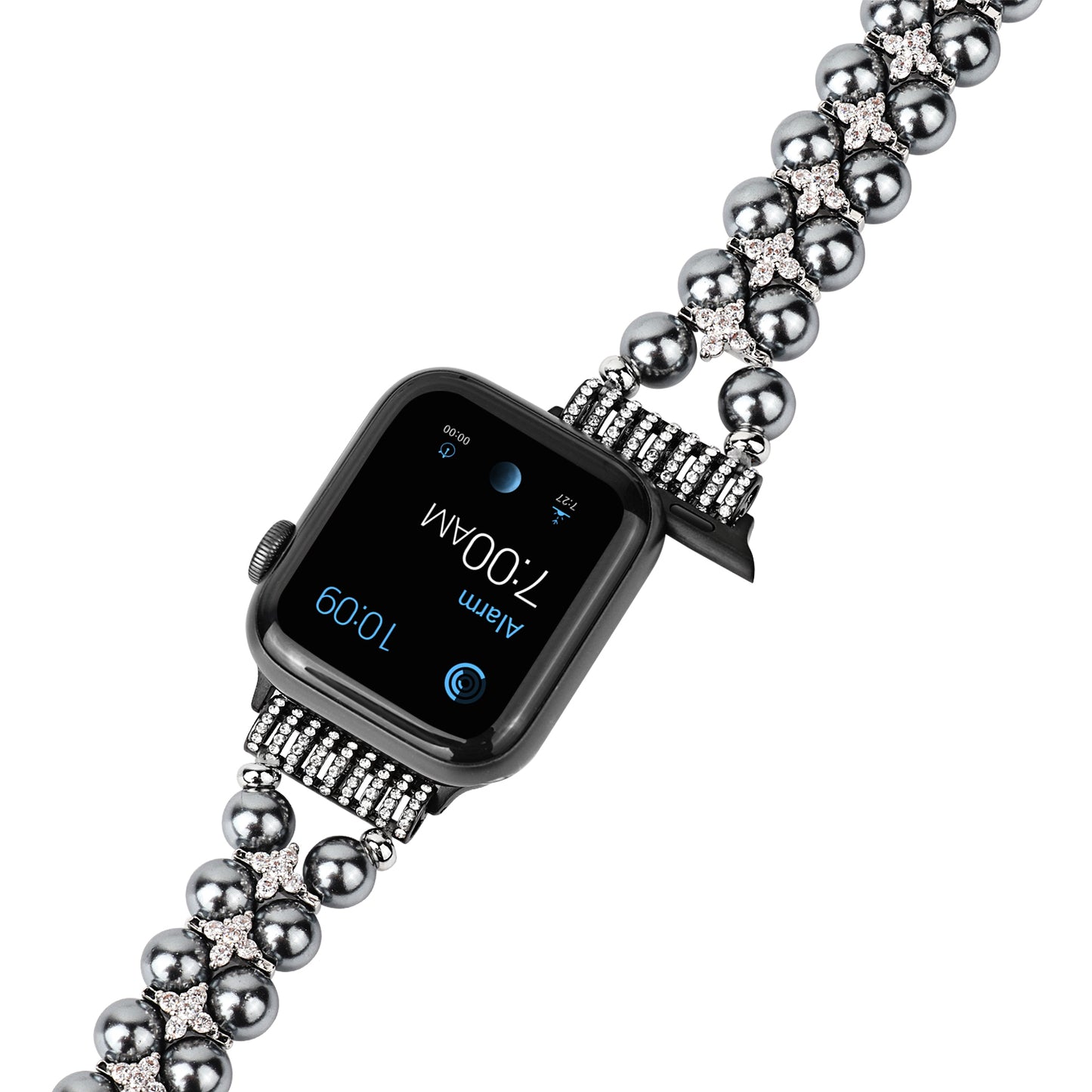Faux Pearl Rhinestone Decor Wrist Strap Smart Watch Band Bracelet for Apple Watch Series 8 41mm / Series 7 41mm / Series 6 / 5 / 4 / SE / SE(2022) 40mm Series 3 / 2 / 1 38mm - Black