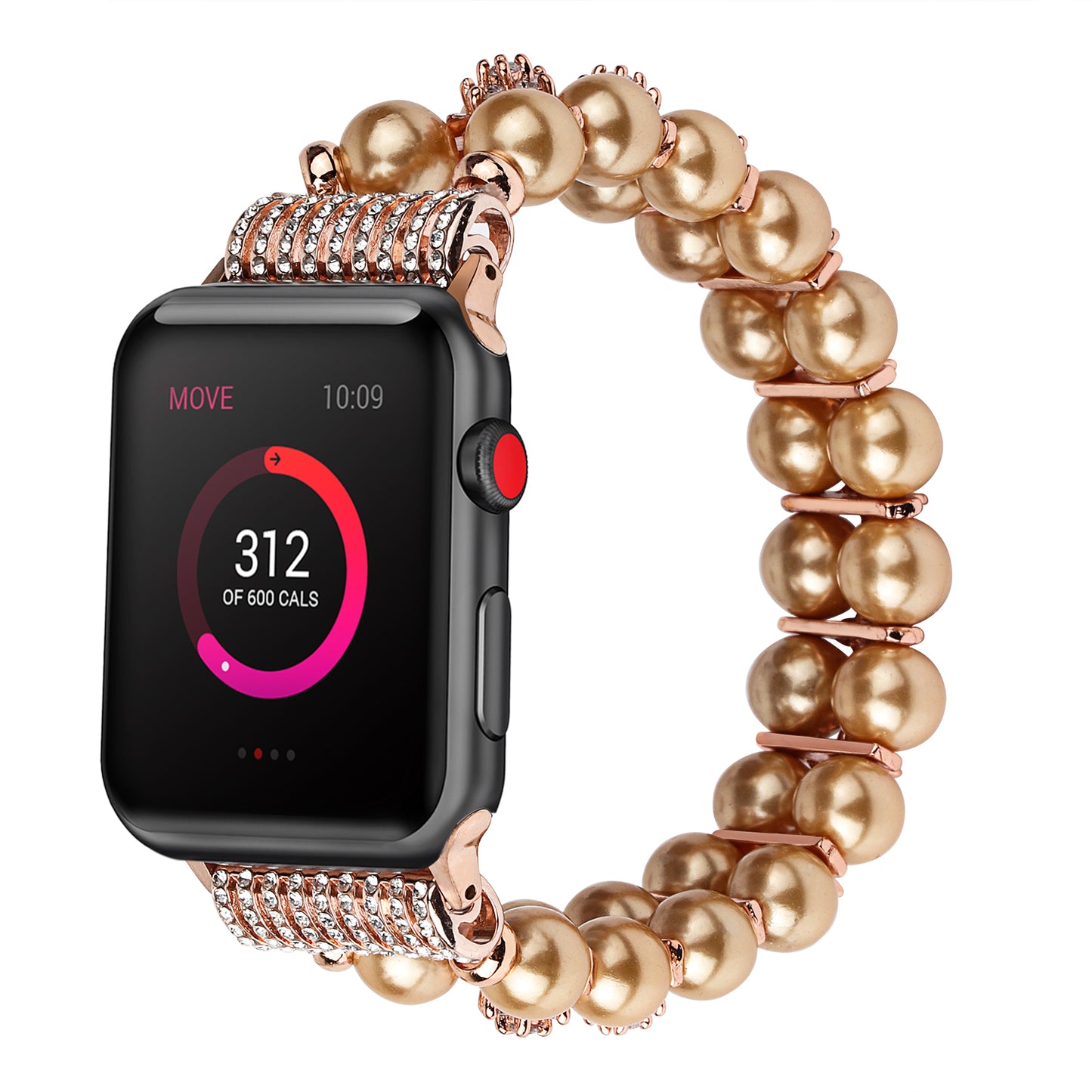 Faux Pearl Rhinestone Decor Wrist Strap Smart Watch Band Bracelet for Apple Watch Series 8 41mm / Series 7 41mm / Series 6 / 5 / 4 / SE / SE(2022) 40mm Series 3 / 2 / 1 38mm - Gold