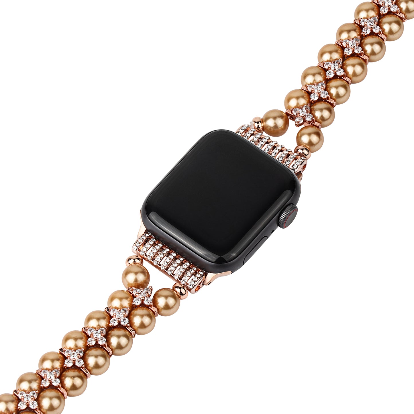 Faux Pearl Rhinestone Decor Wrist Strap Smart Watch Band Bracelet for Apple Watch Series 8 41mm / Series 7 41mm / Series 6 / 5 / 4 / SE / SE(2022) 40mm Series 3 / 2 / 1 38mm - Gold
