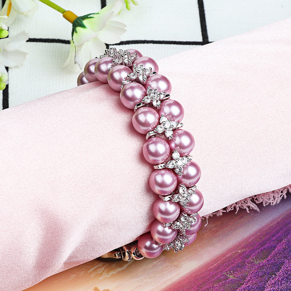 Faux Pearl Rhinestone Decor Wrist Strap Smart Watch Band Bracelet for Apple Watch Series 8 41mm / Series 7 41mm / Series 6 / 5 / 4 / SE / SE(2022) 40mm Series 3 / 2 / 1 38mm - Pink