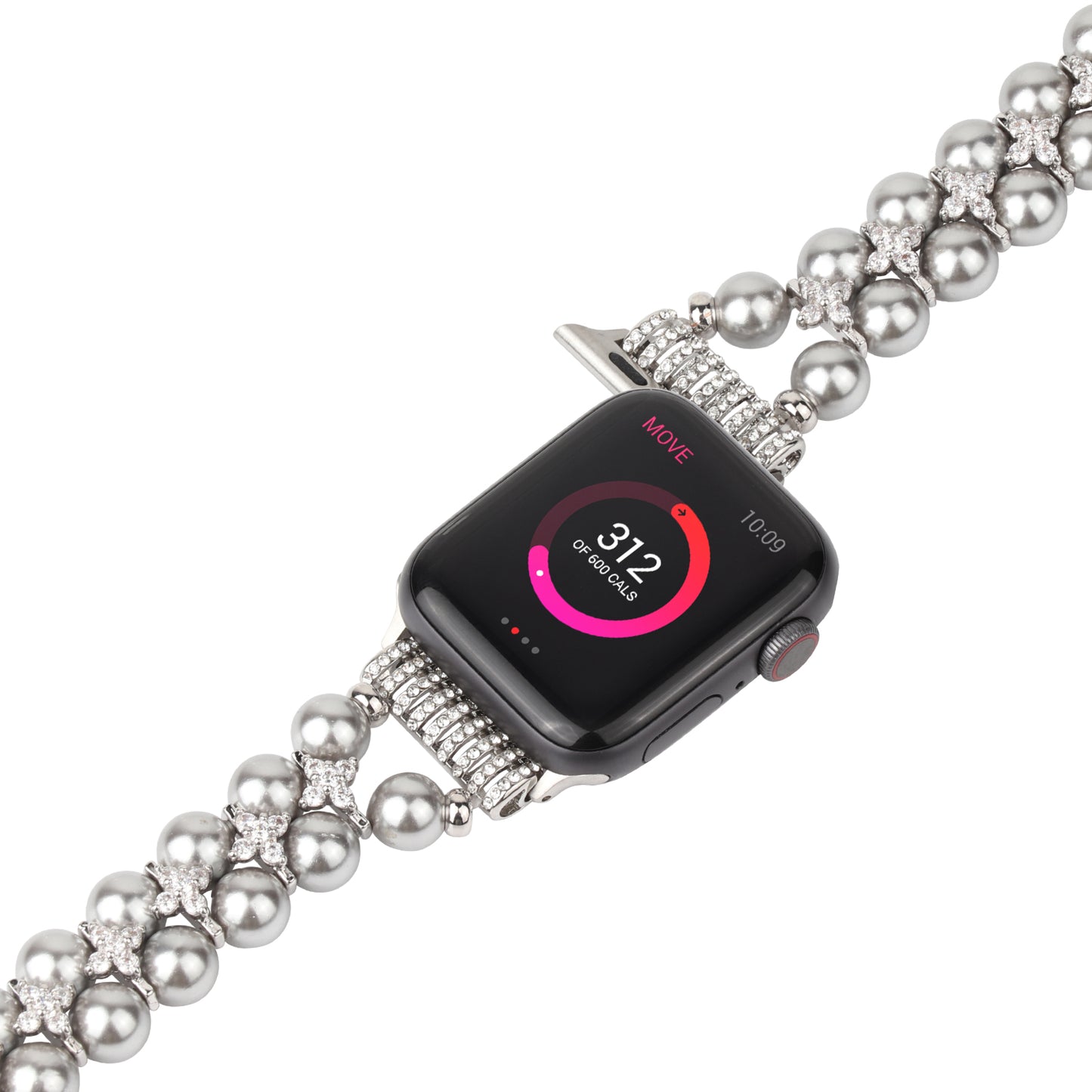 Faux Pearl Rhinestone Decor Wrist Strap Smart Watch Band Bracelet for Apple Watch Series 8 41mm / Series 7 41mm / Series 6 / 5 / 4 / SE / SE(2022) 40mm Series 3 / 2 / 1 38mm - Silver