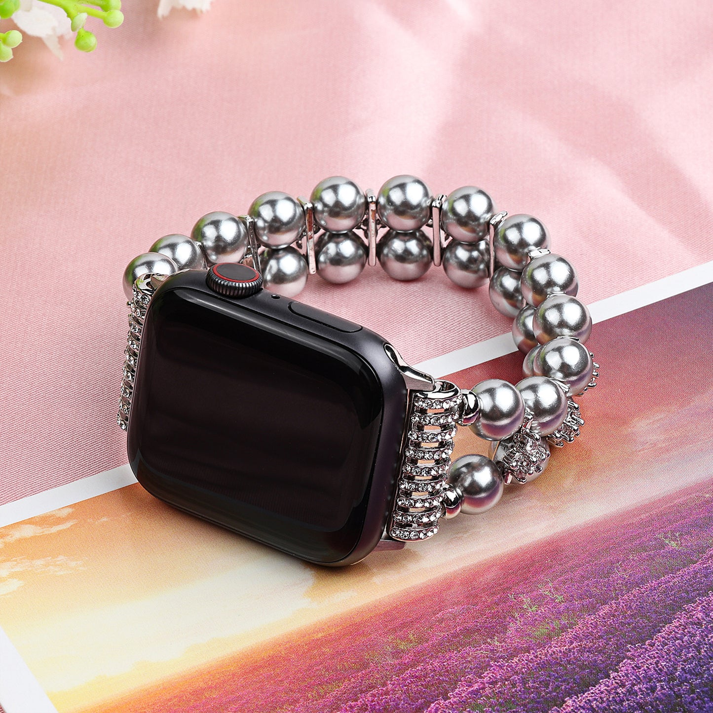 Faux Pearl Rhinestone Decor Wrist Strap Smart Watch Band Bracelet for Apple Watch Series 8 41mm / Series 7 41mm / Series 6 / 5 / 4 / SE / SE(2022) 40mm Series 3 / 2 / 1 38mm - Silver