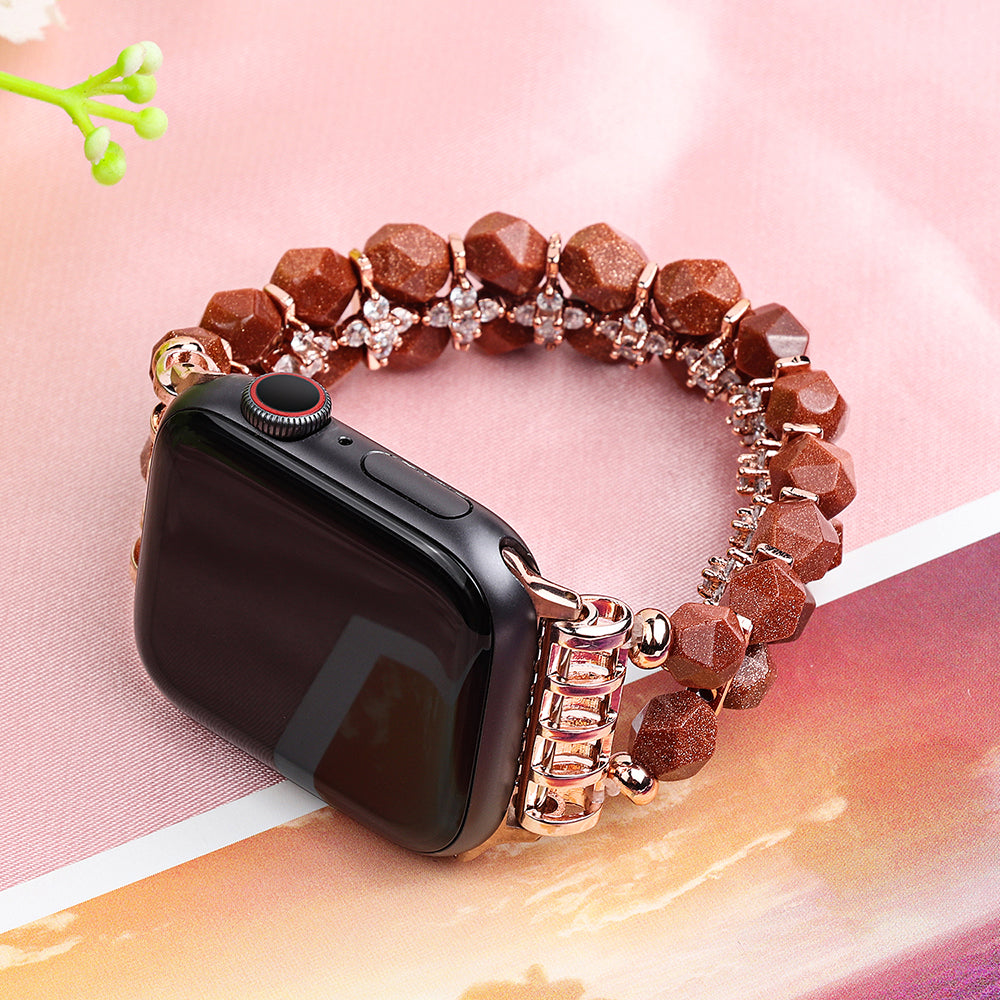 Faux Pearl Rhinestone Decor Wrist Strap Smart Watch Band Bracelet for Apple Watch Series 8 41mm / Series 7 41mm / Series 6 / 5 / 4 / SE / SE(2022) 40mm Series 3 / 2 / 1 38mm - Brown