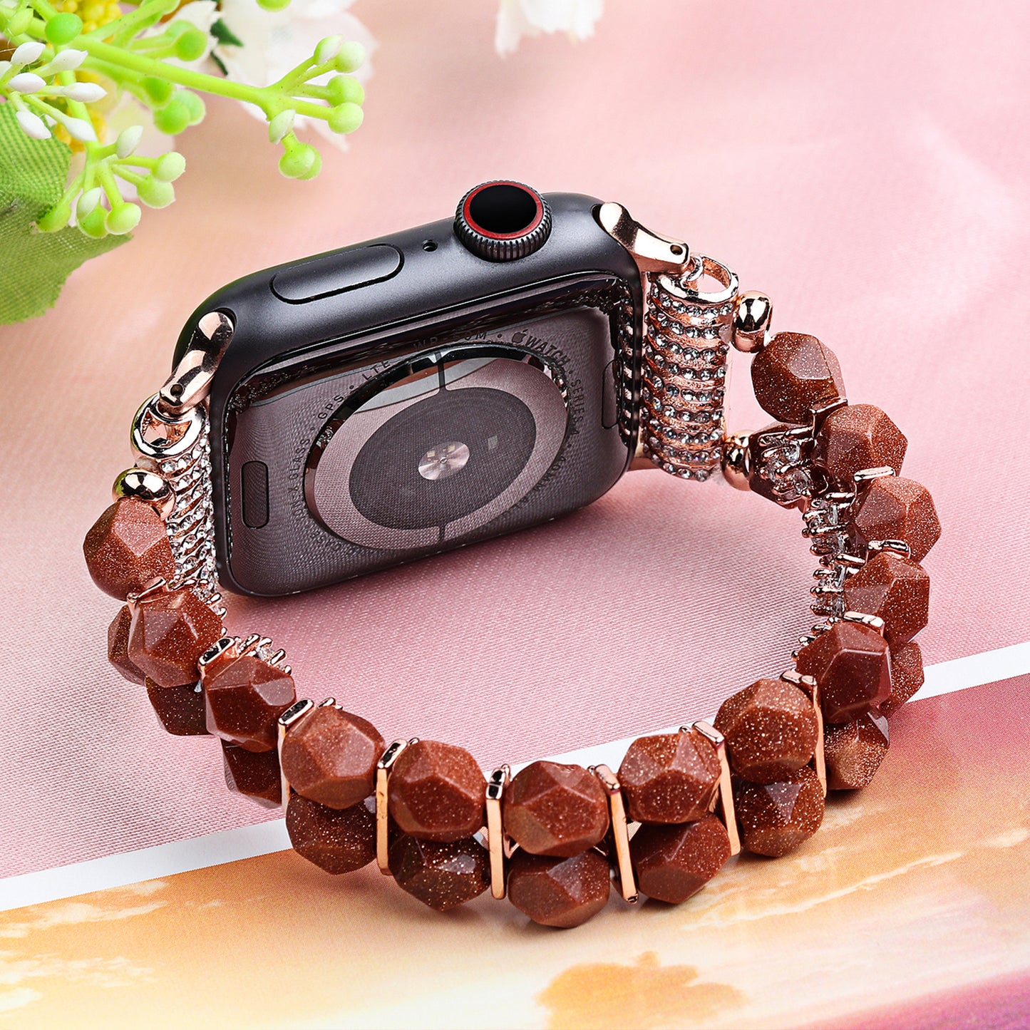 Faux Pearl Rhinestone Decor Wrist Strap Smart Watch Band Bracelet for Apple Watch Series 8 41mm / Series 7 41mm / Series 6 / 5 / 4 / SE / SE(2022) 40mm Series 3 / 2 / 1 38mm - Brown