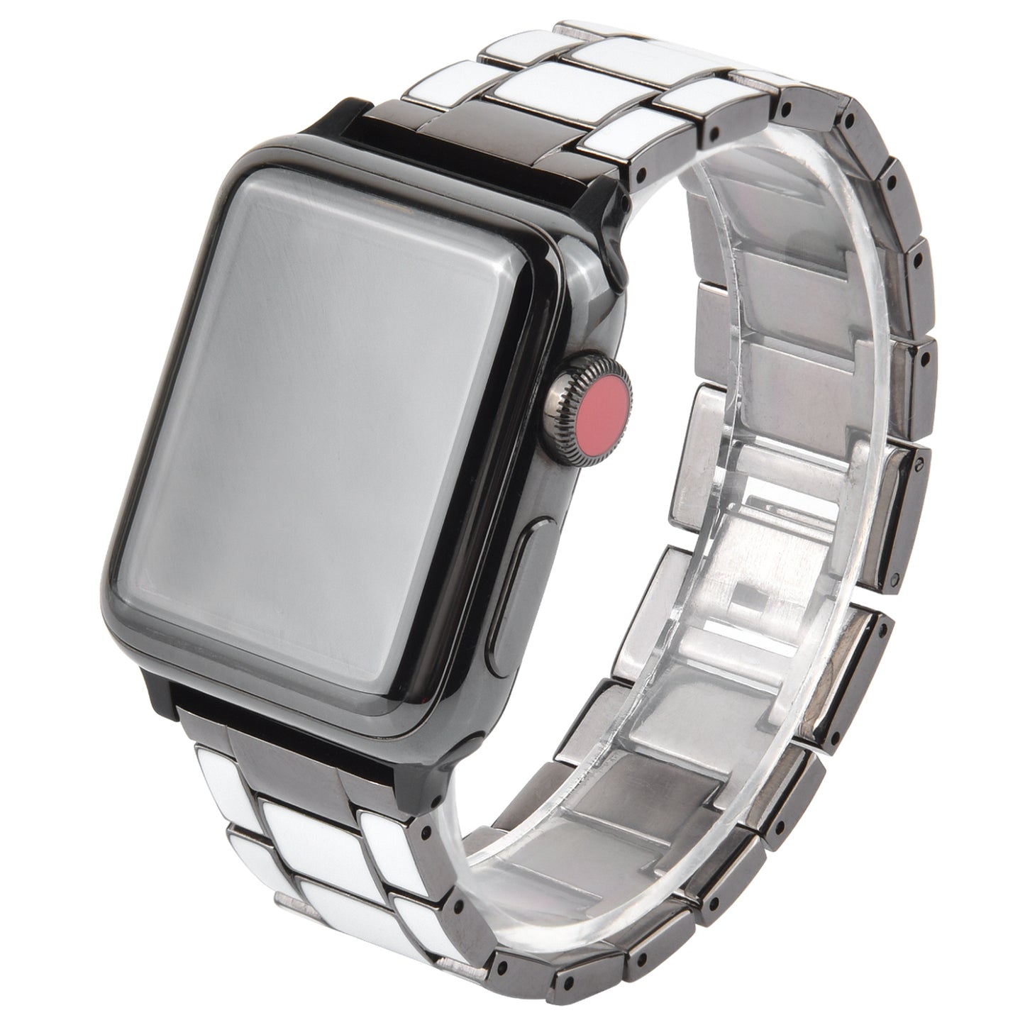 3 Beads Metal Epoxy Watch Strap Wristband Replacement for Apple Watch Ultra 49mm / Series 8 45mm / 7 45mm / Series 6 / 5 / 4 / SE 44mm / SE (2022) 44mm / Series 3 / 2 / 1 42mm - White / Grey