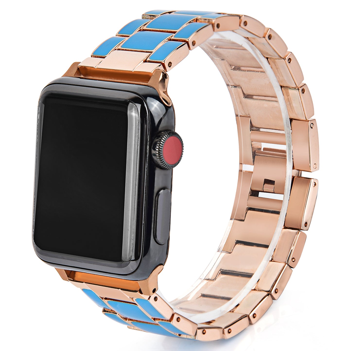 3 Beads Metal Epoxy Watch Strap Wristband Replacement for Apple Watch Ultra 49mm / Series 8 45mm / 7 45mm / Series 6 / 5 / 4 / SE 44mm / SE (2022) 44mm / Series 3 / 2 / 1 42mm - Blue / Gold