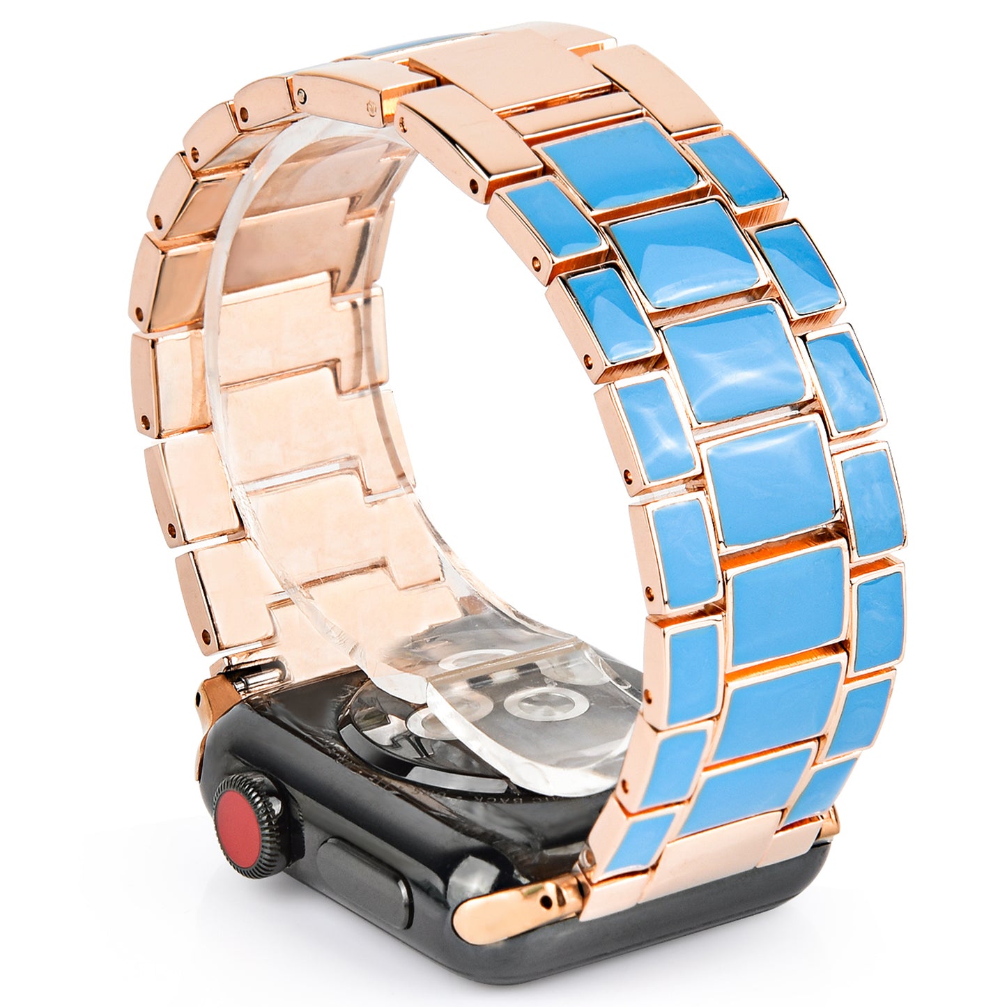3 Beads Metal Epoxy Watch Strap Wristband Replacement for Apple Watch Ultra 49mm / Series 8 45mm / 7 45mm / Series 6 / 5 / 4 / SE 44mm / SE (2022) 44mm / Series 3 / 2 / 1 42mm - Blue / Gold
