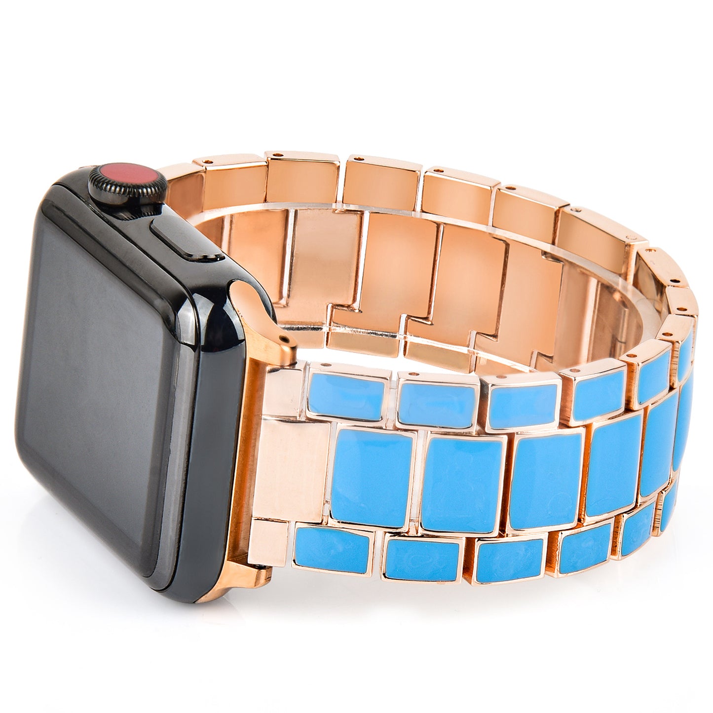 3 Beads Metal Epoxy Watch Strap Wristband Replacement for Apple Watch Ultra 49mm / Series 8 45mm / 7 45mm / Series 6 / 5 / 4 / SE 44mm / SE (2022) 44mm / Series 3 / 2 / 1 42mm - Blue / Gold
