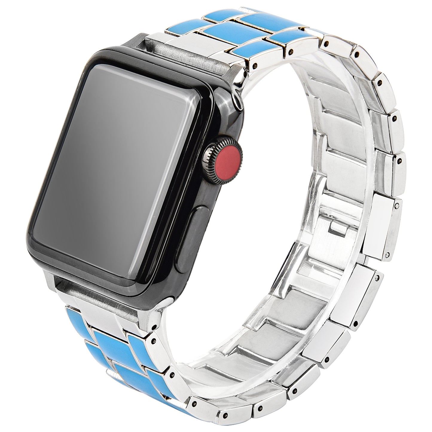 3 Beads Metal Epoxy Watch Strap Wristband Replacement for Apple Watch Ultra 49mm / Series 8 45mm / 7 45mm / Series 6 / 5 / 4 / SE 44mm / SE (2022) 44mm / Series 3 / 2 / 1 42mm - Blue / Silver
