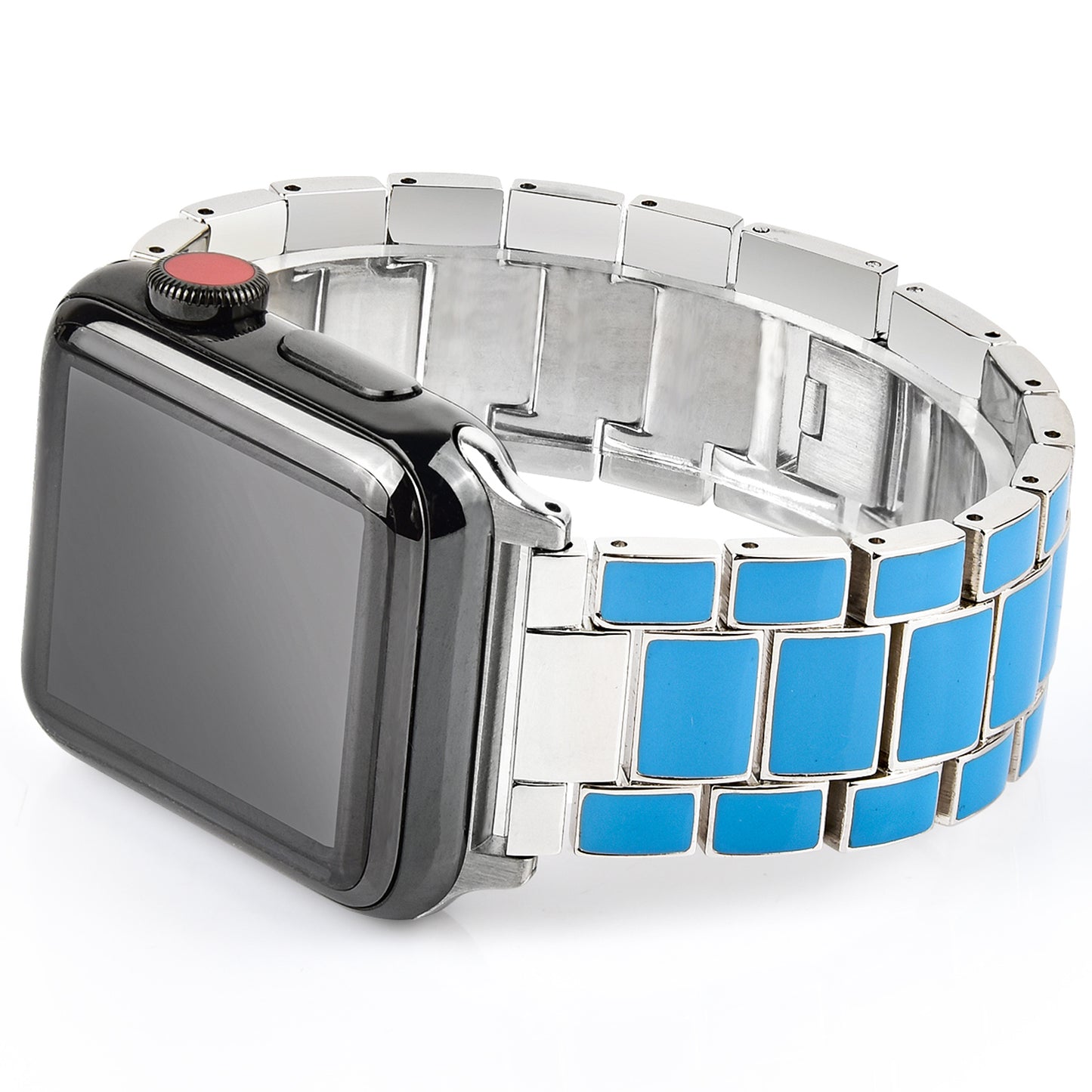 3 Beads Metal Epoxy Watch Strap Wristband Replacement for Apple Watch Ultra 49mm / Series 8 45mm / 7 45mm / Series 6 / 5 / 4 / SE 44mm / SE (2022) 44mm / Series 3 / 2 / 1 42mm - Blue / Silver